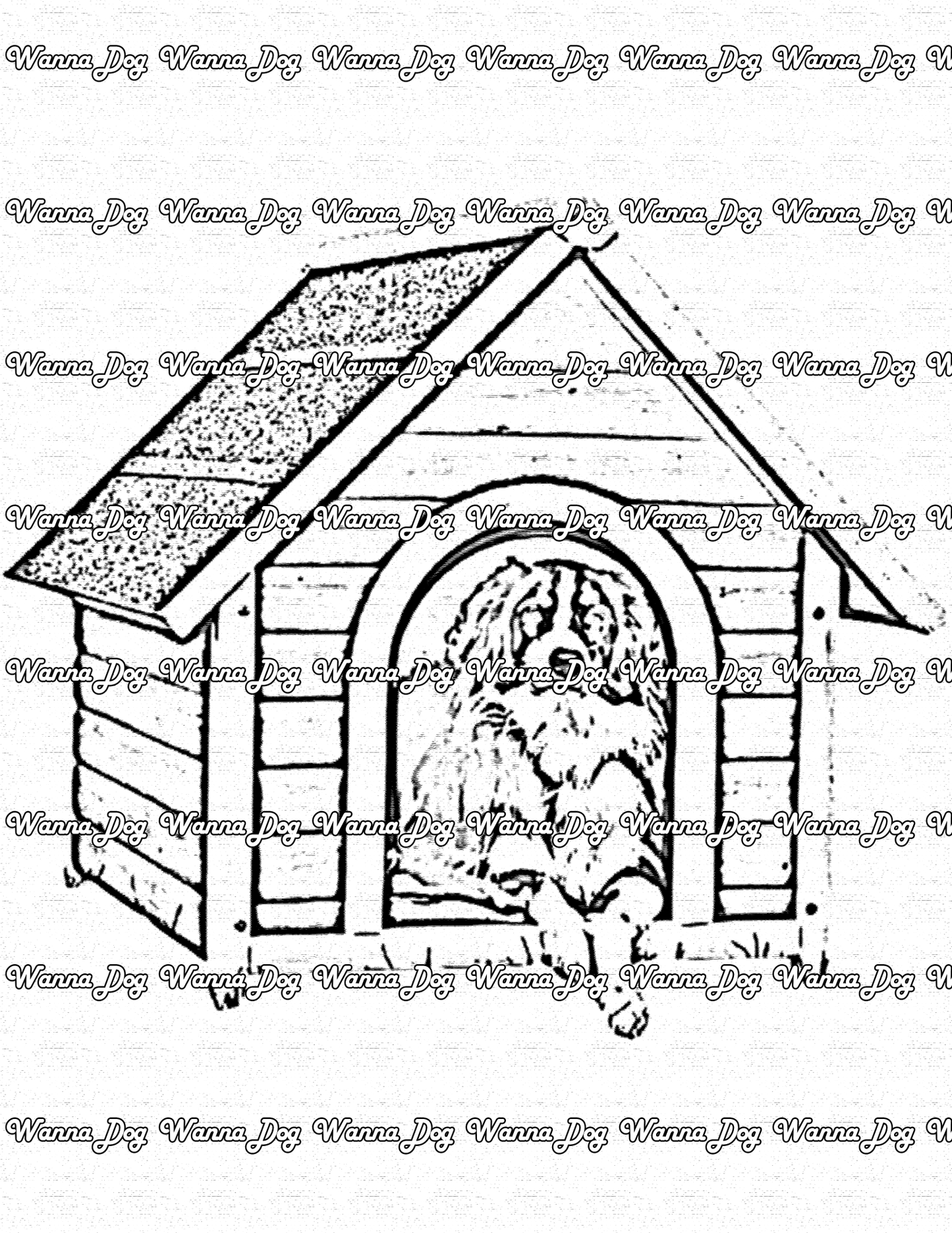 Border Collie Coloring Page of a Border Collie in a dog house