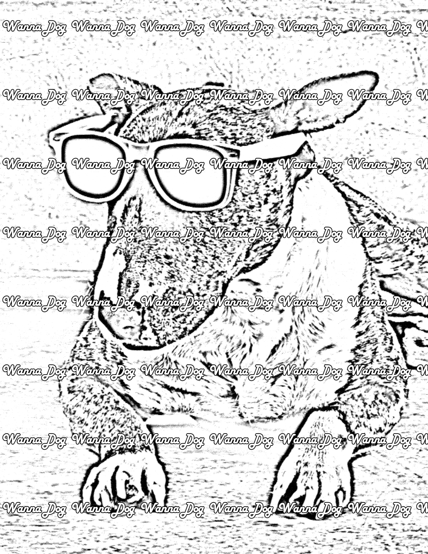 Bull Terrier Coloring Page of a Bull Terrier wearing sunglasses