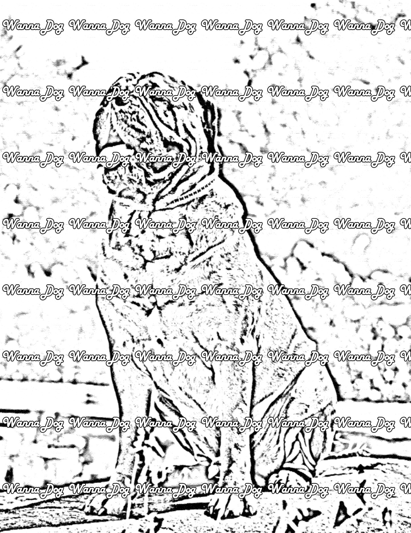 Bullmastiff Coloring Page of a Bullmastiff sitting and posing