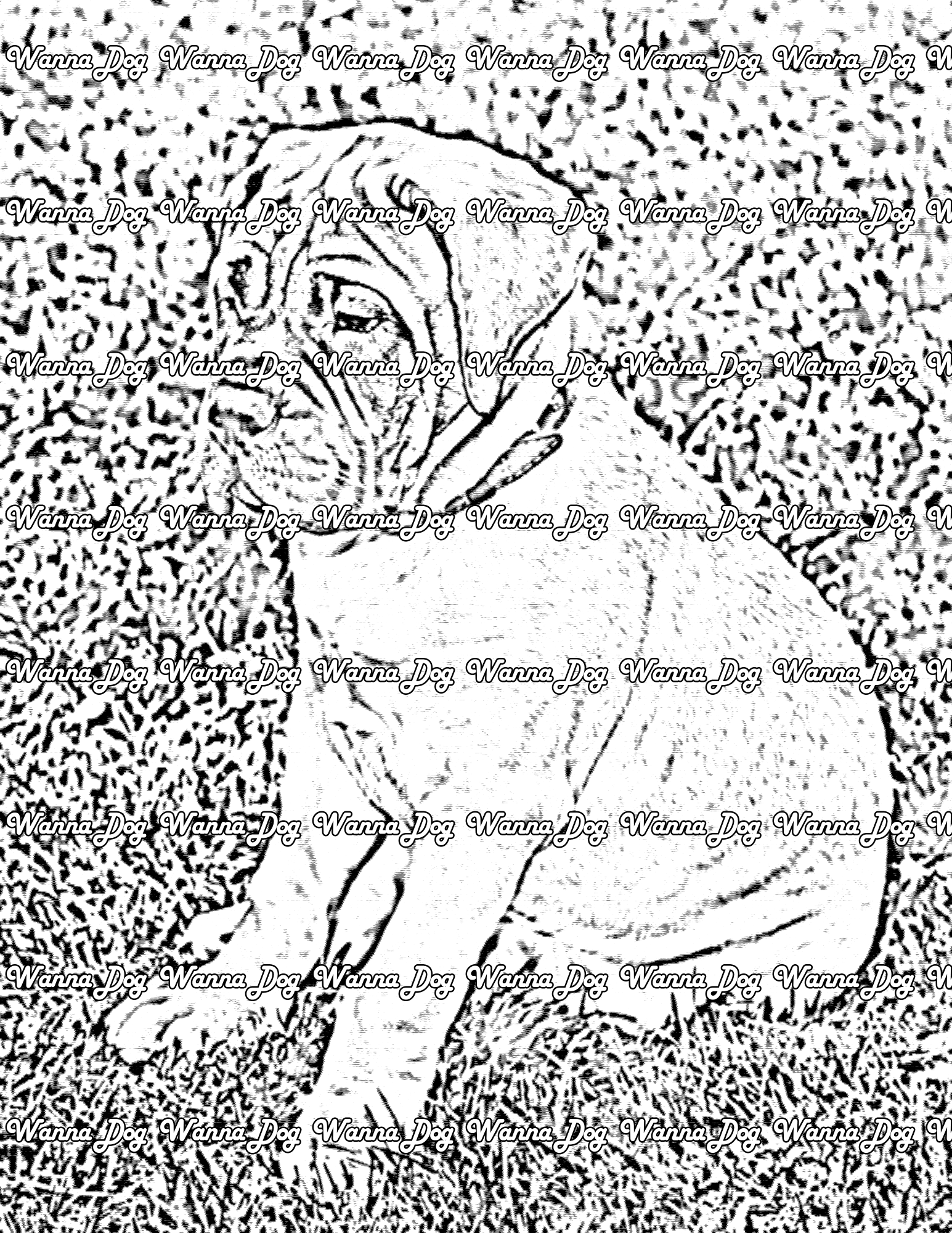 Bullmastiff Coloring Page of a Bullmastiff puppy sitting on the grass