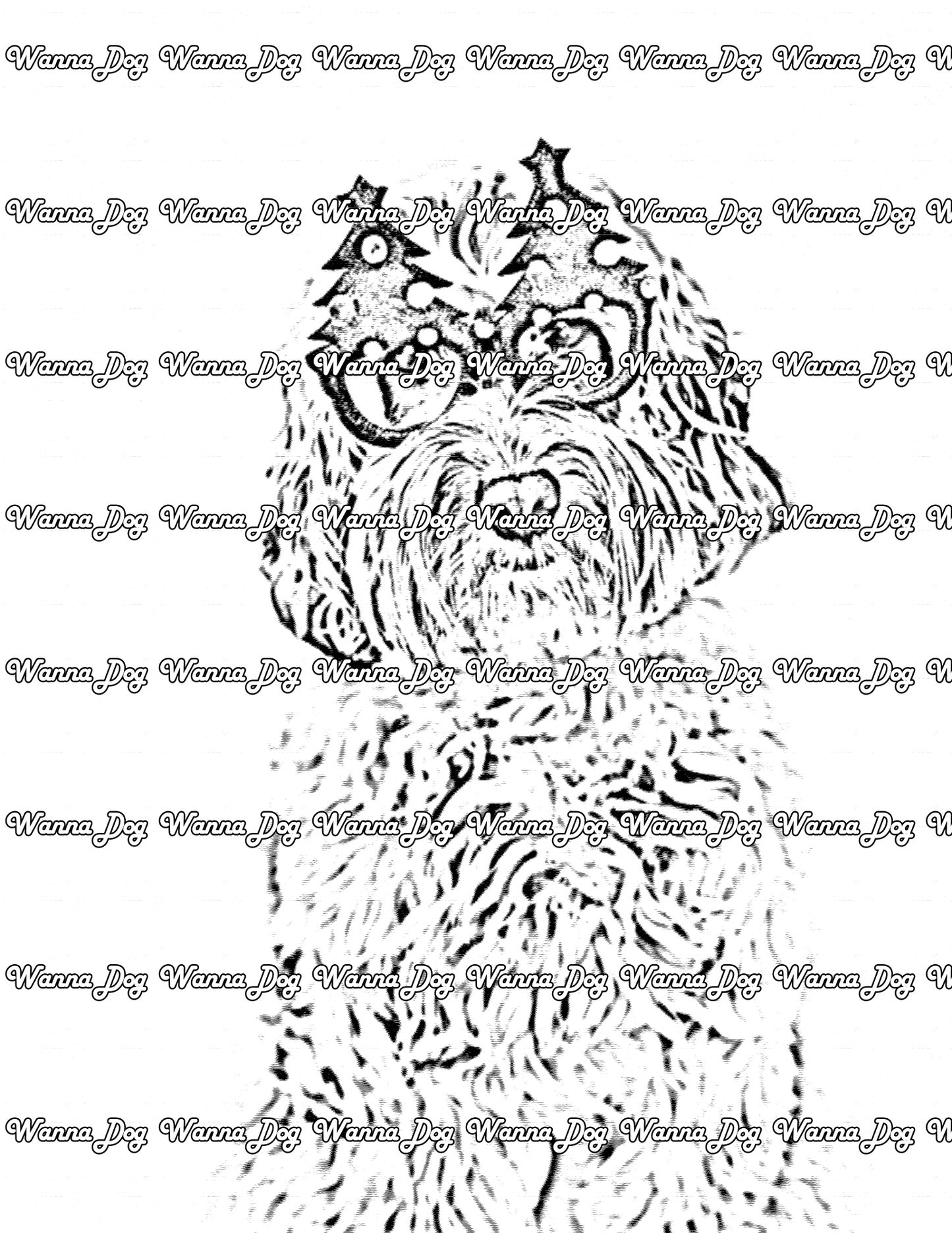 Cockapoo Coloring Page of a Cockapoo wearing Christmas glasses