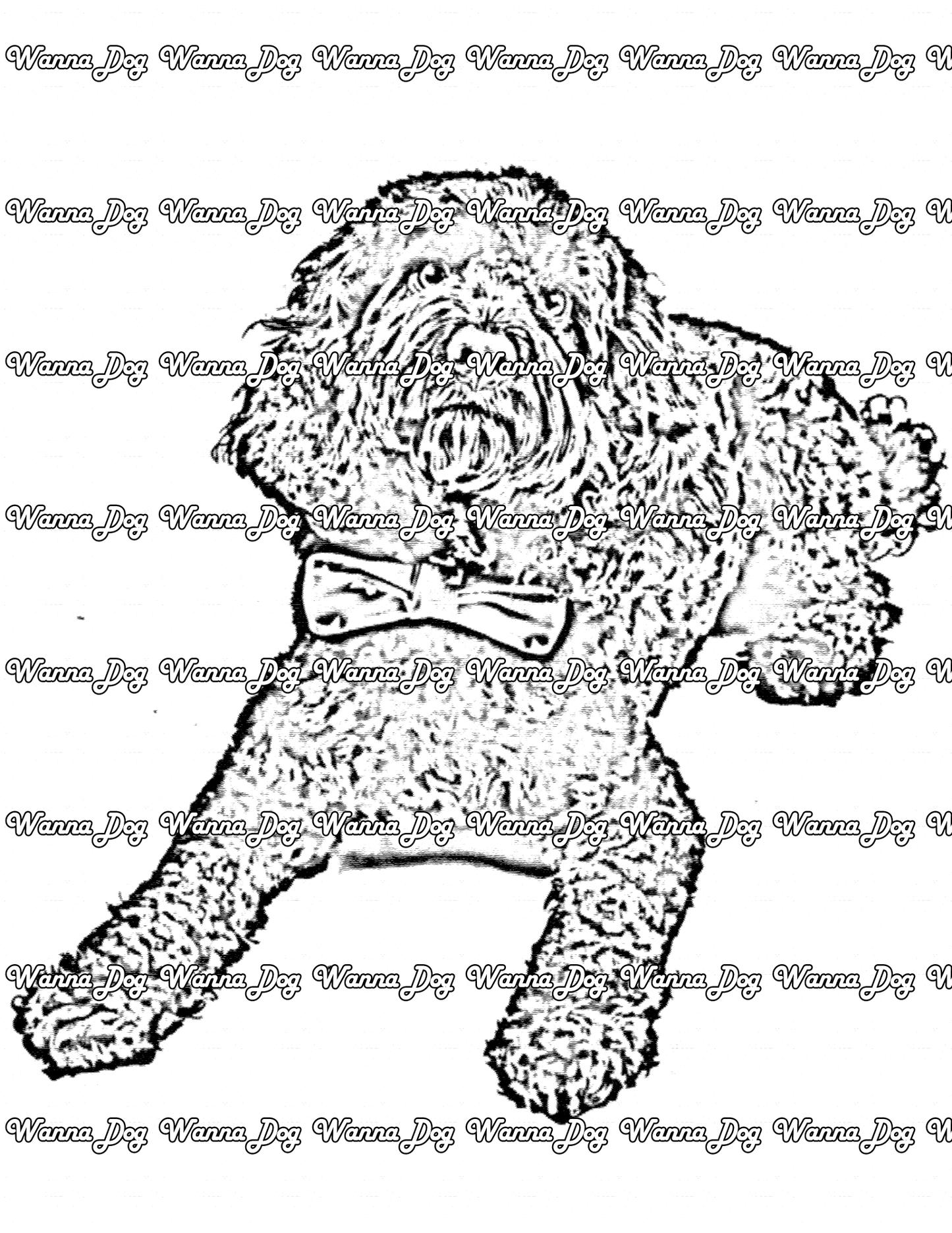 Cockapoo Coloring Page of a Cockapoo sitting and wearing a bowtie