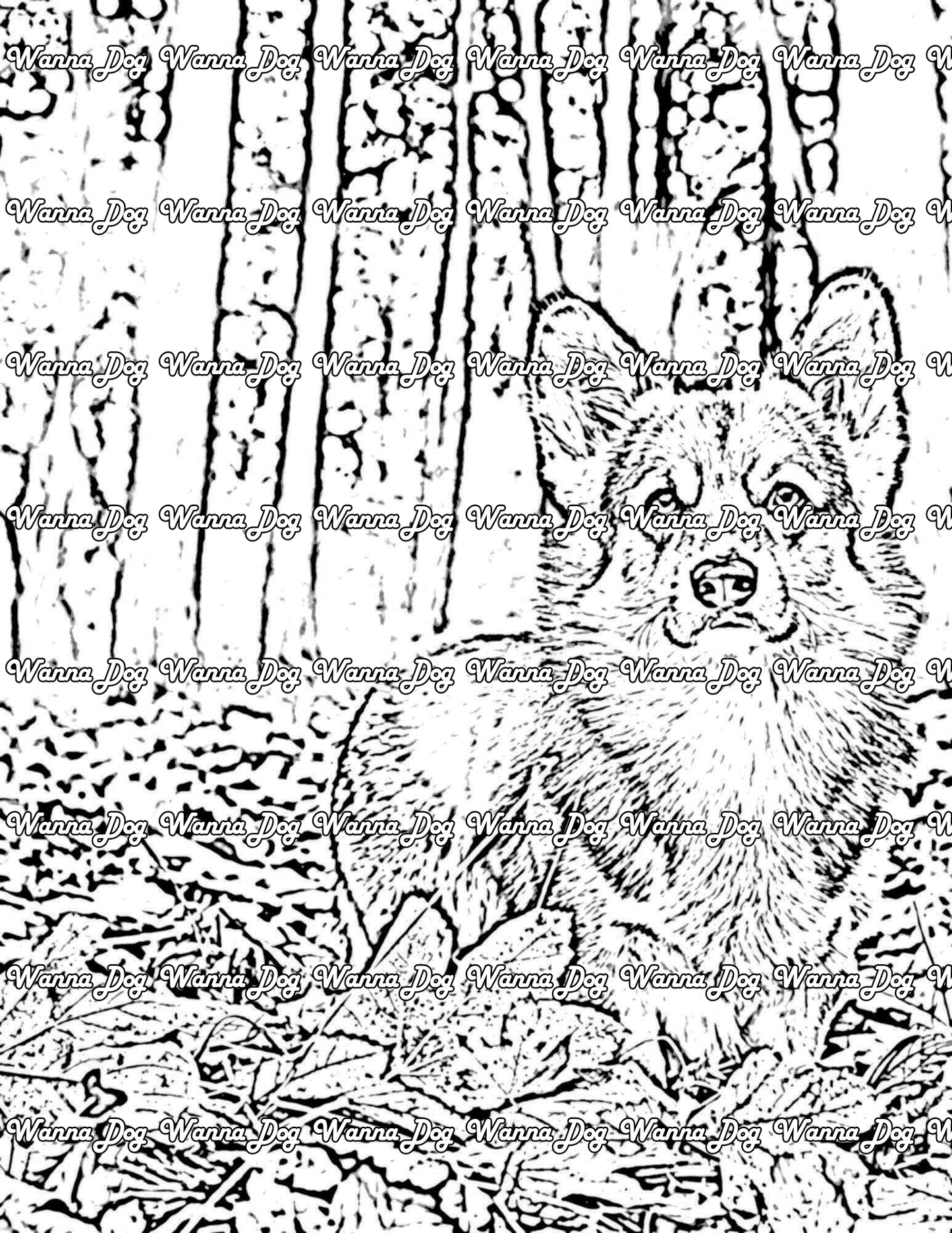 Corgi Coloring Page of a Corgi in the woods