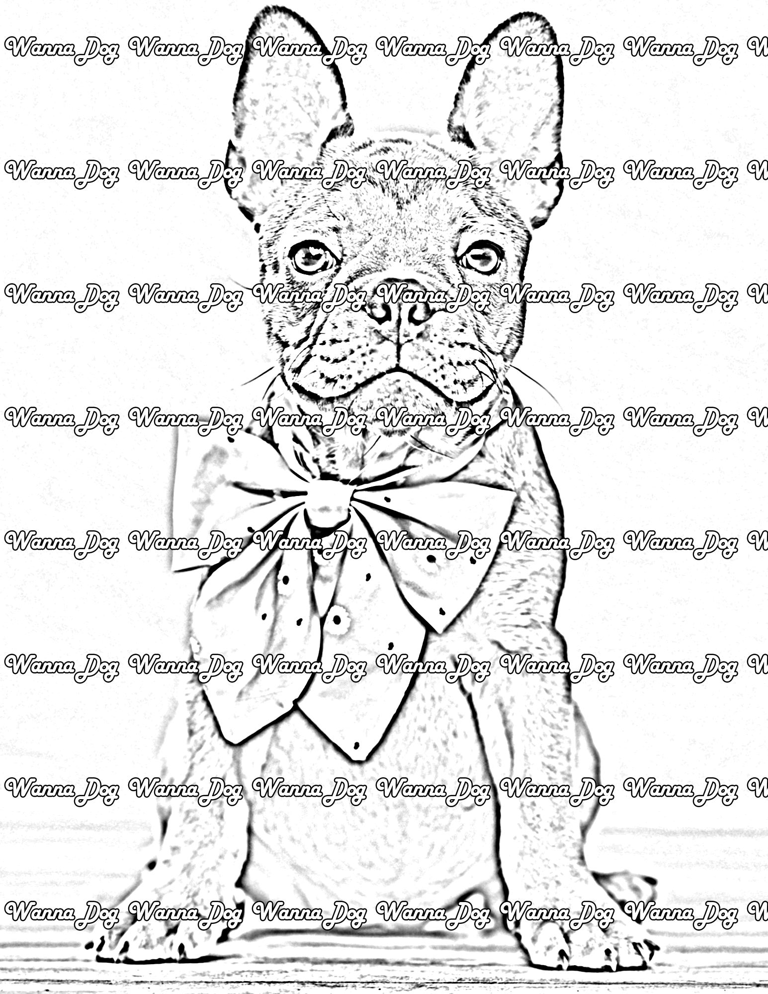 French Bulldog Puppy Coloring Page of a French Bulldog Puppy with a bowtie