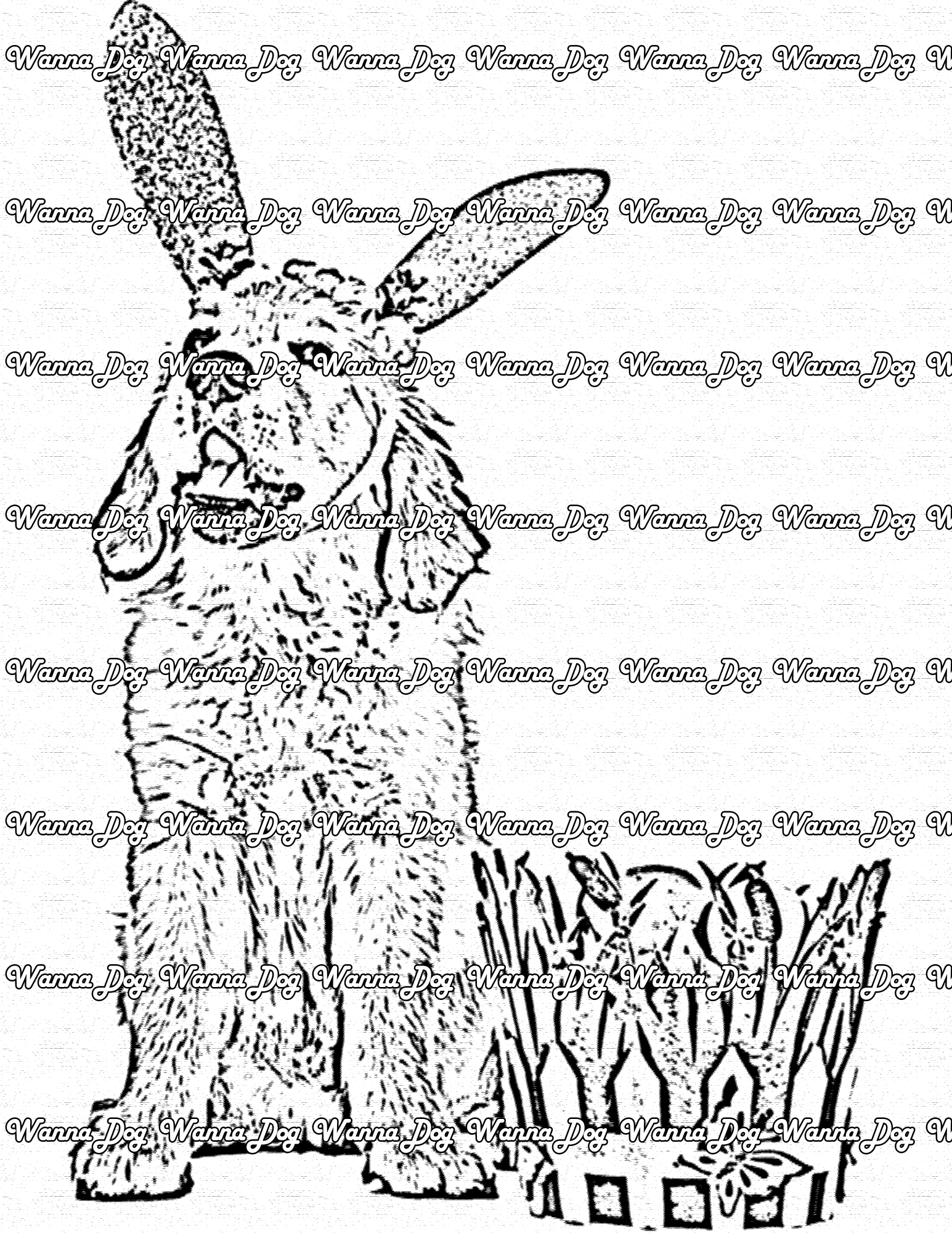 Golden Retriever Coloring Page of a Golden Retriever with bunny ears and an Easter basket