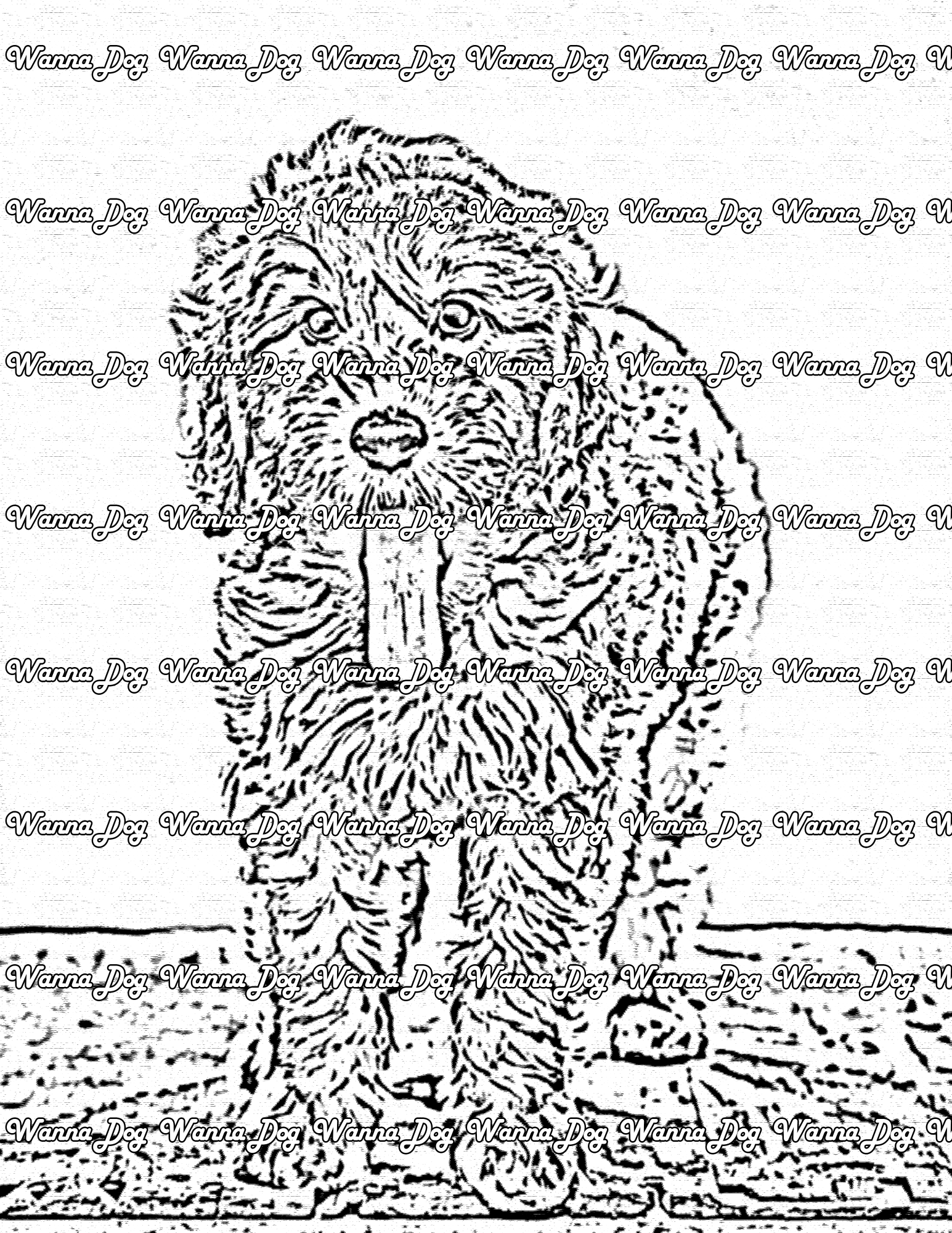 Goldendoodle Coloring Page of a Goldendoodle with their tongue out