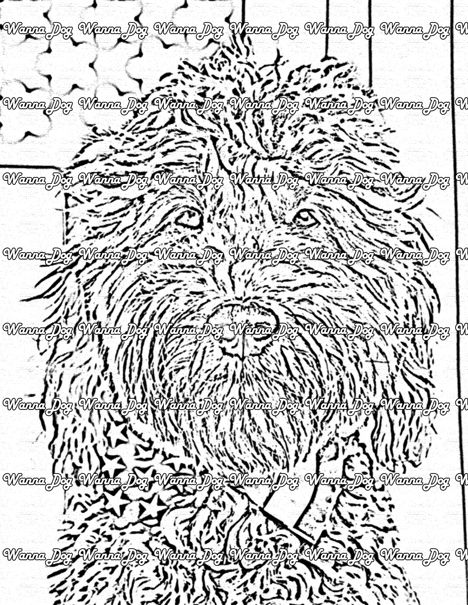 Goldendoodle Coloring Page of a Goldendoodle in a bowtie