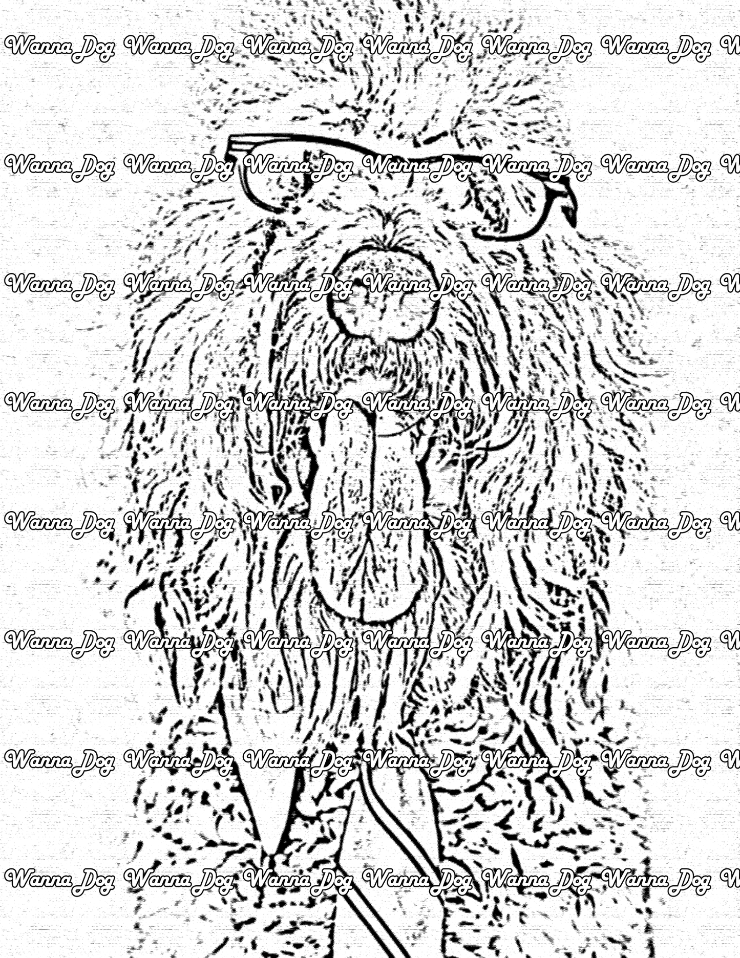 Goldendoodle Coloring Page of a Goldendoodle wearing glasses and a tie