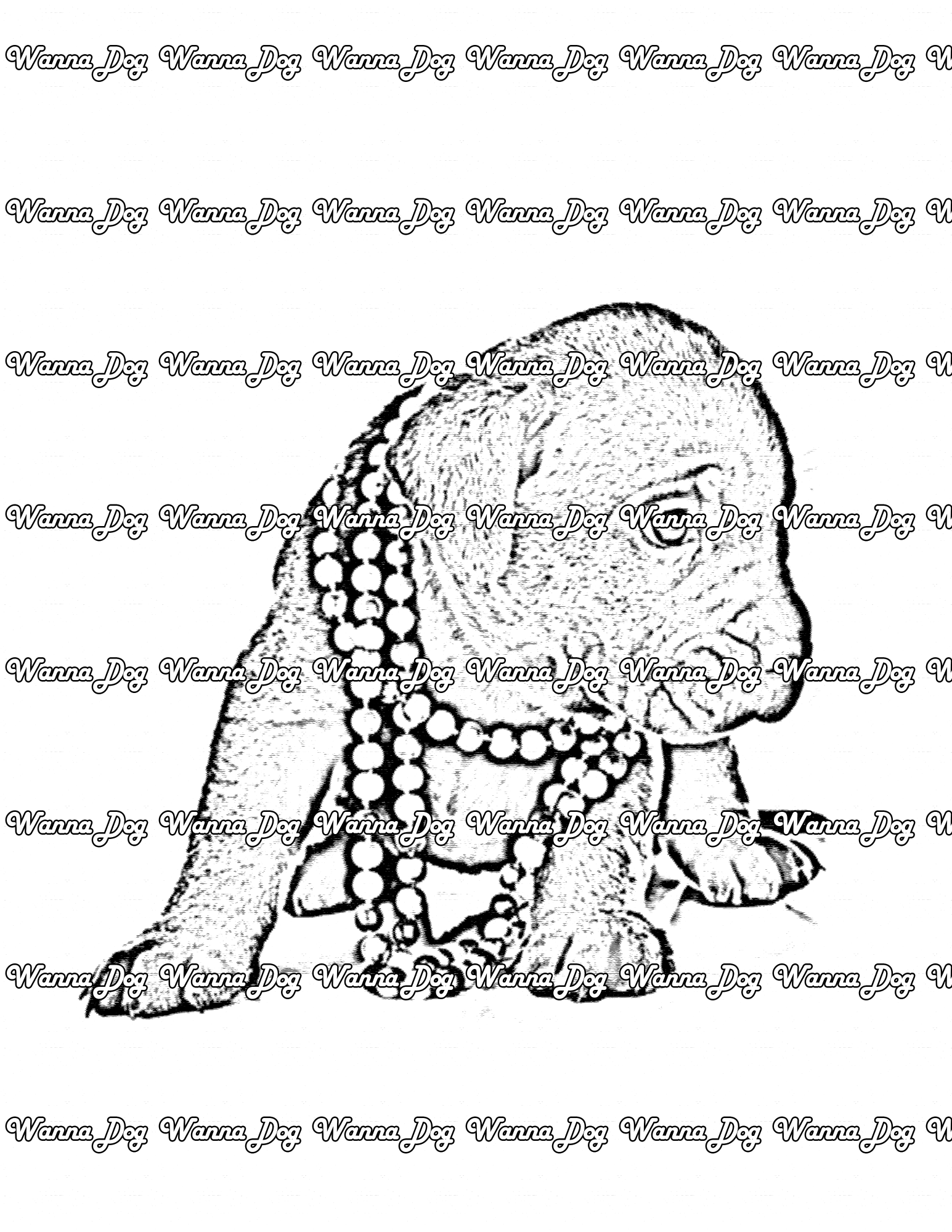 Mastiff Coloring Page of a Mastiff wearing a necklace
