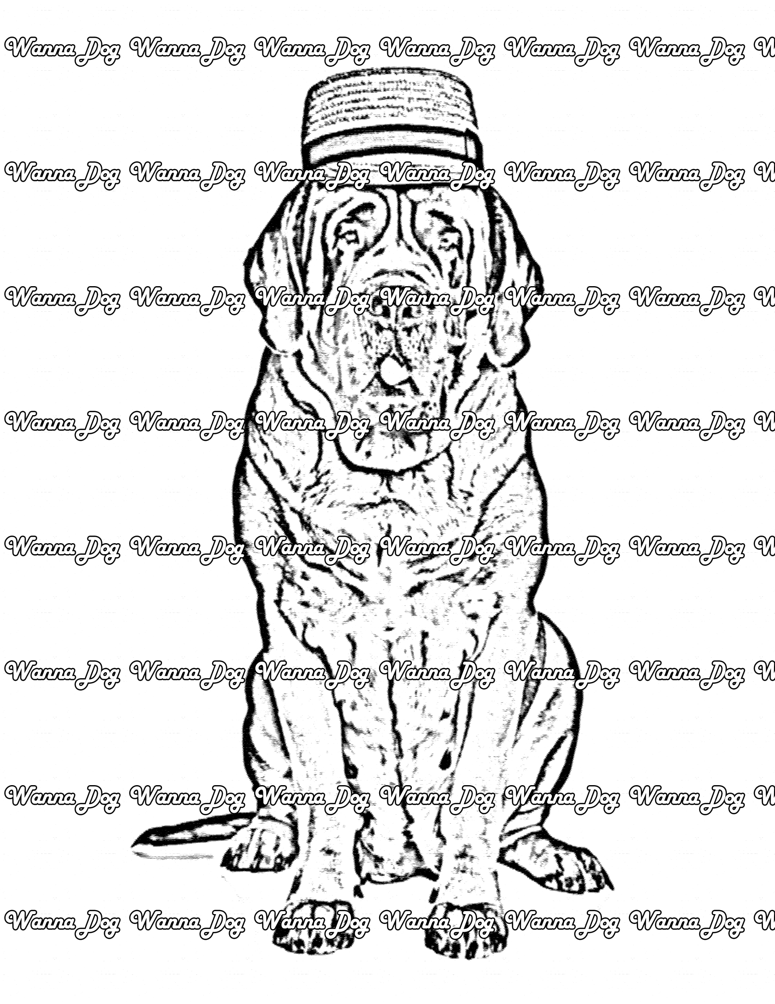 Mastiff Coloring Page of a Mastiff wearing a bowler hat