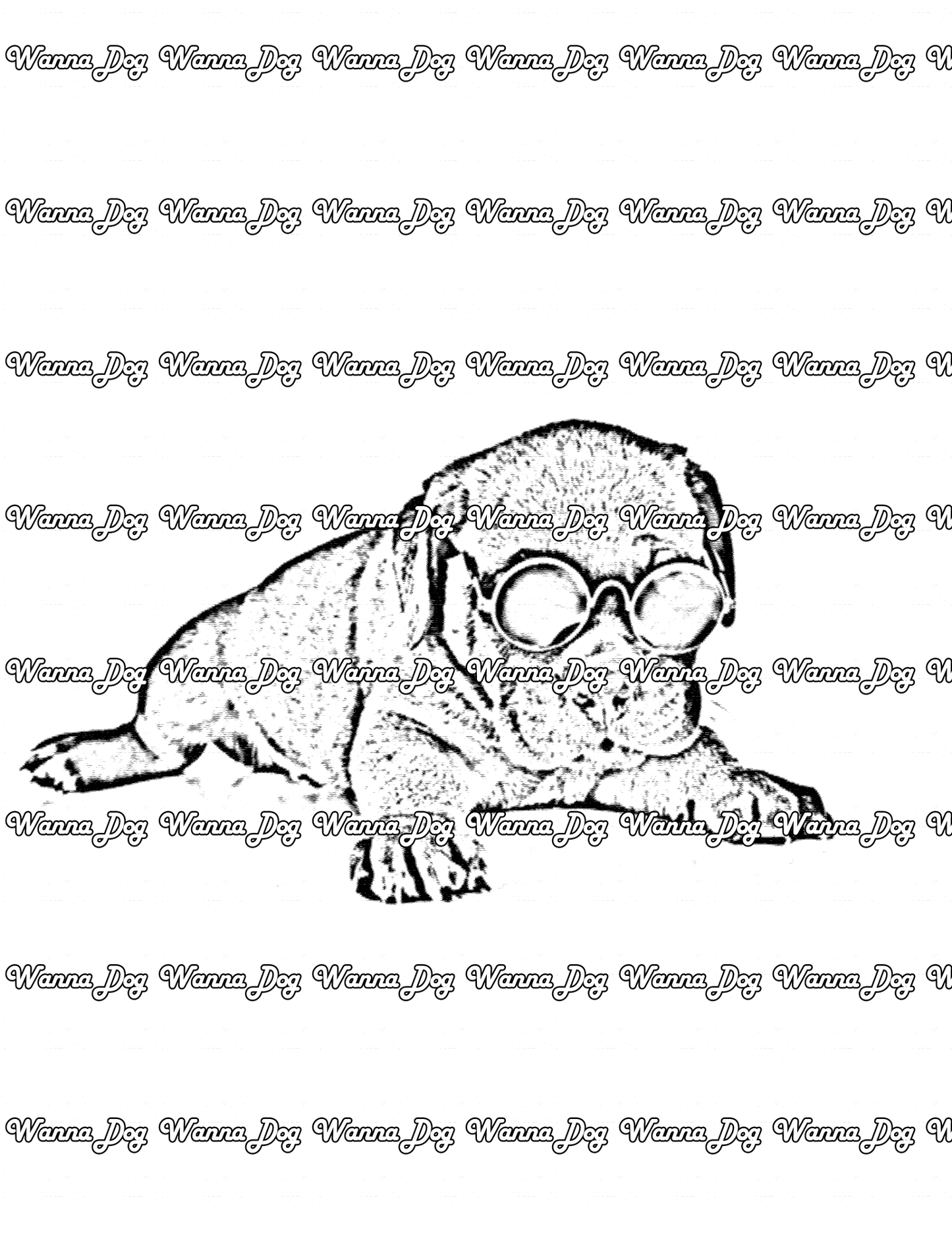 Mastiff Coloring Page of a Mastiff sitting and wearing glasses