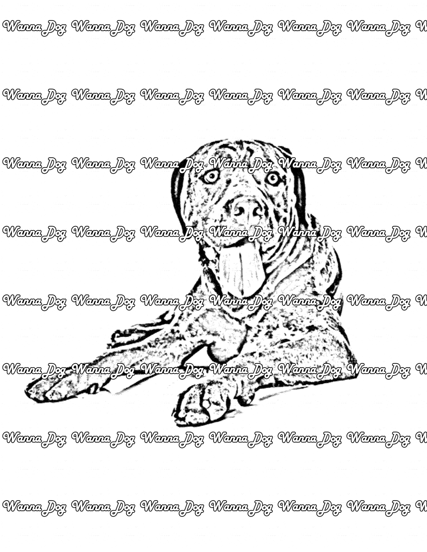 Mastiff Coloring Page of a Mastiff sitting down with their tongue out