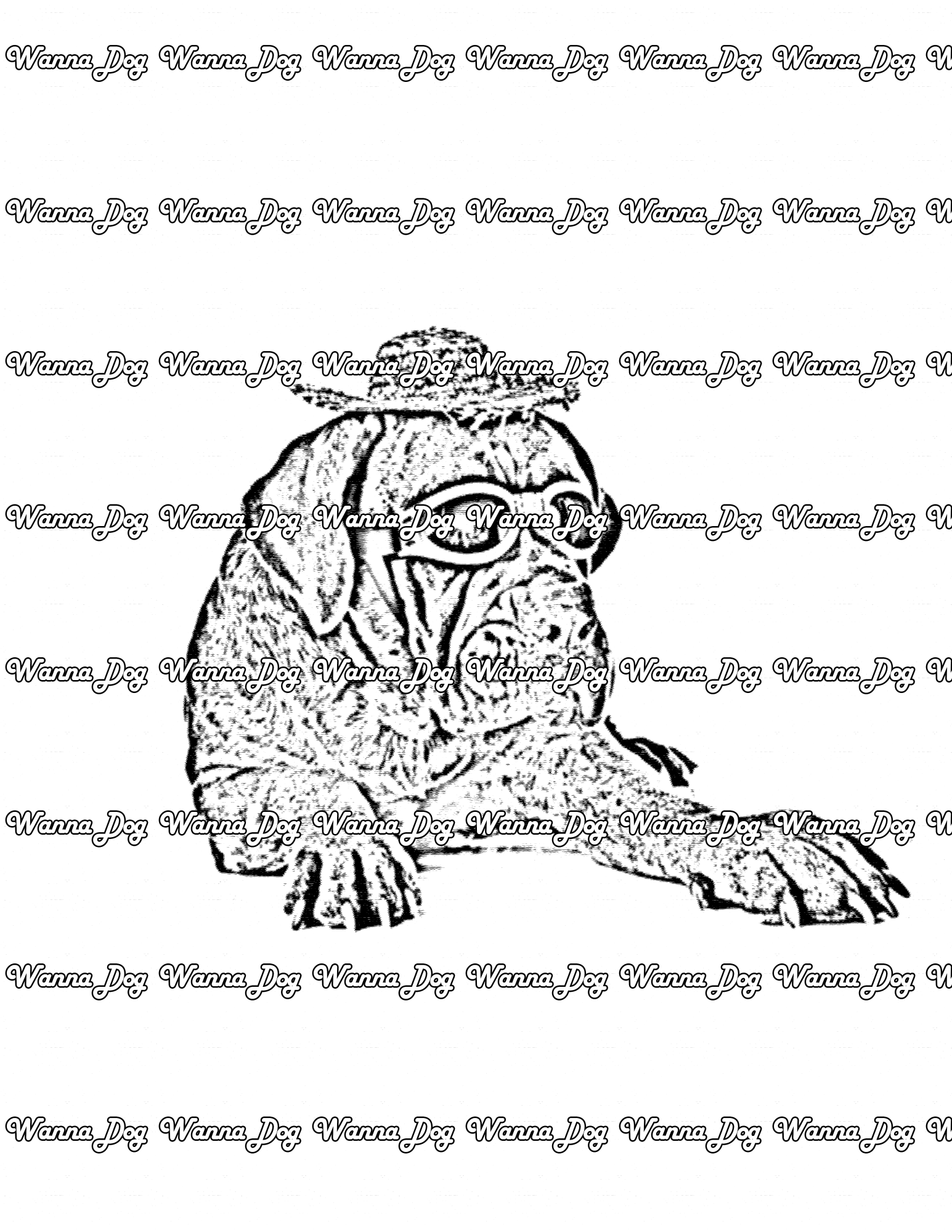 Mastiff Coloring Page of a Mastiff wearing a hat and glasses