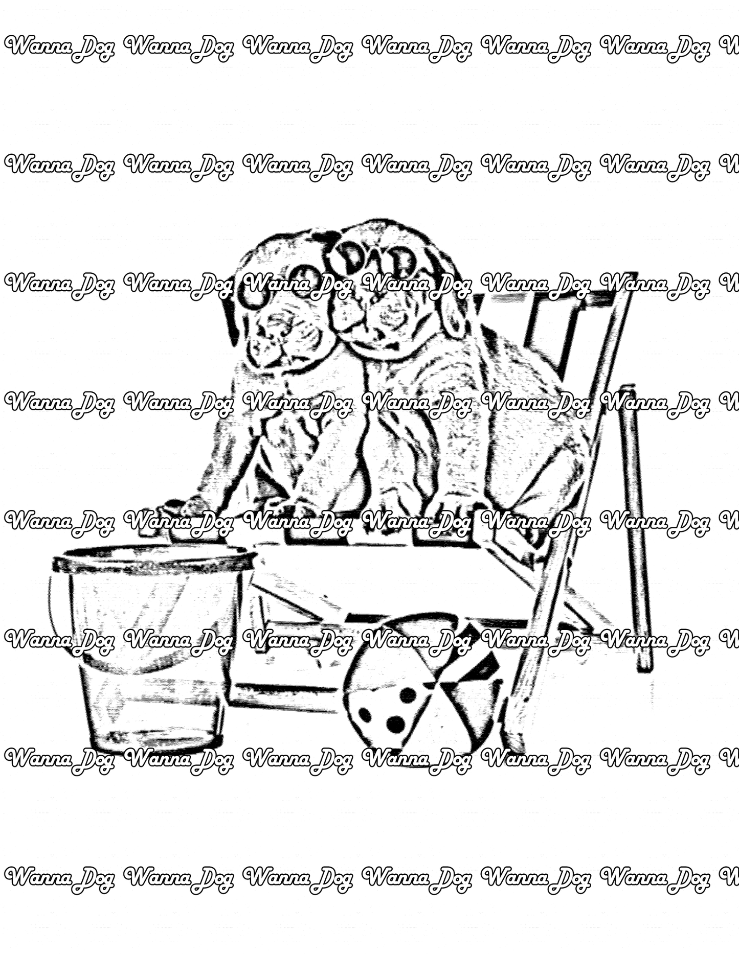 Mastiff Coloring Page of two Mastiffs ready for the beach