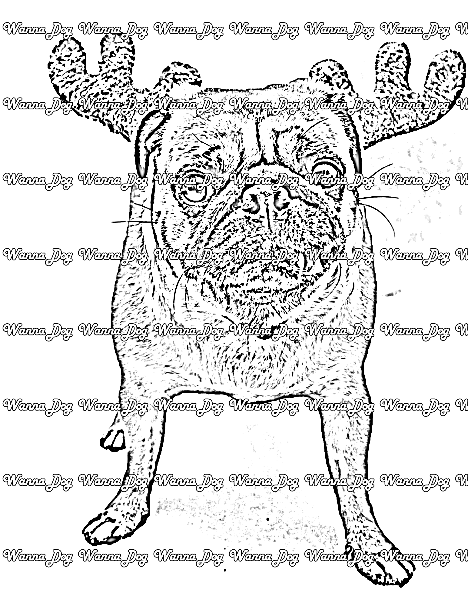 Pug Coloring Page of a dog with reindeer antlers