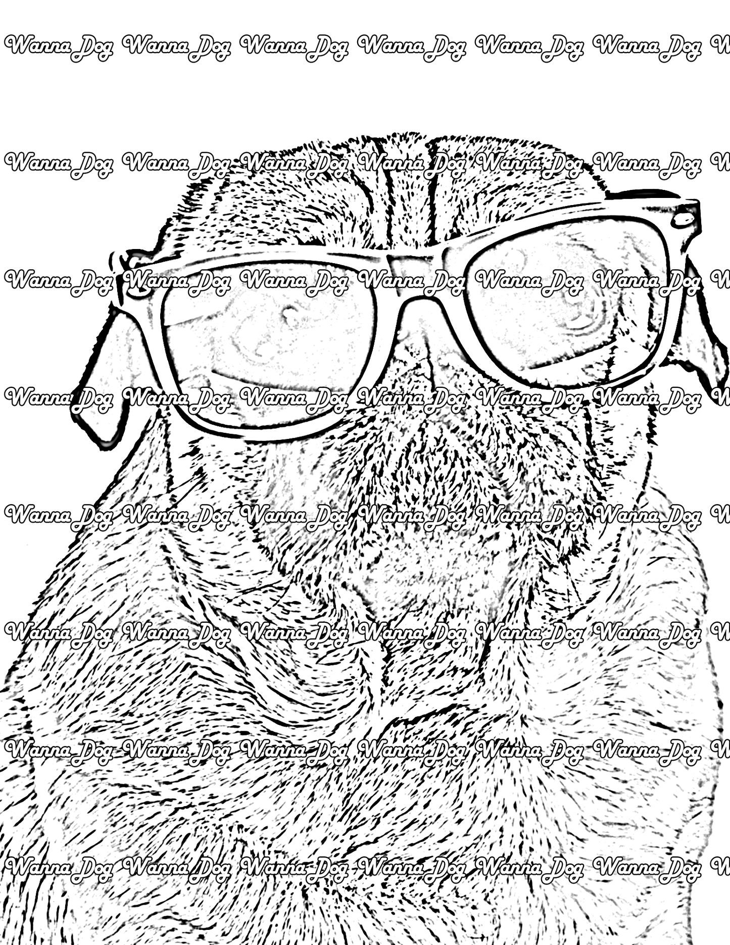 A Pug Coloring Page of a pug wearing sunglasses
