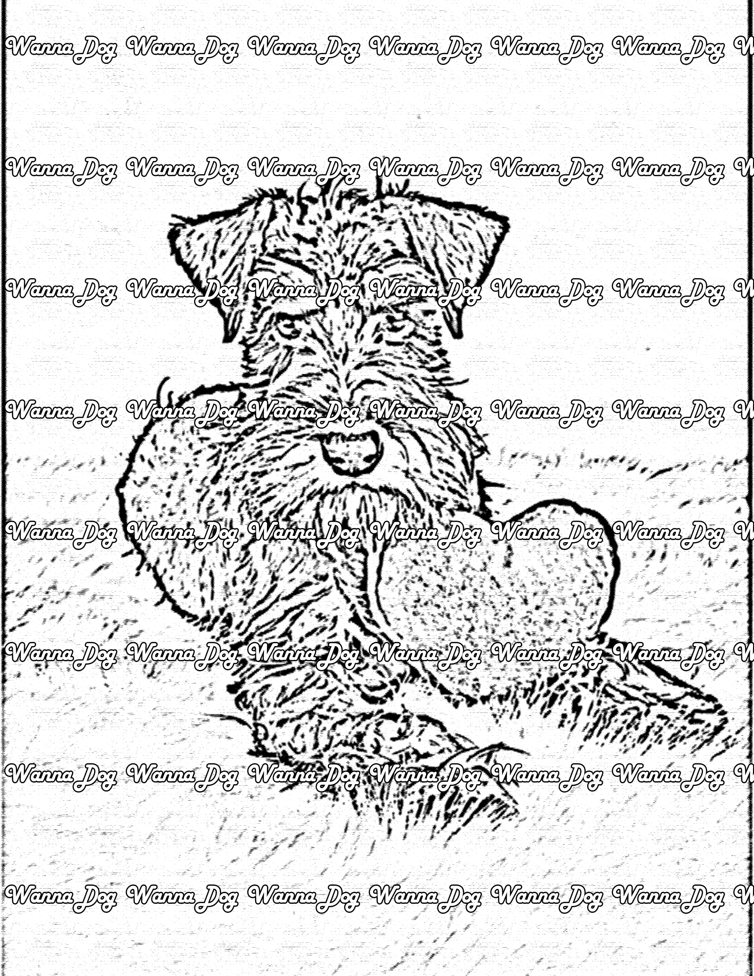 Schnauzer Coloring Page of a Schnauzer sitting with a heart-shaped pillow