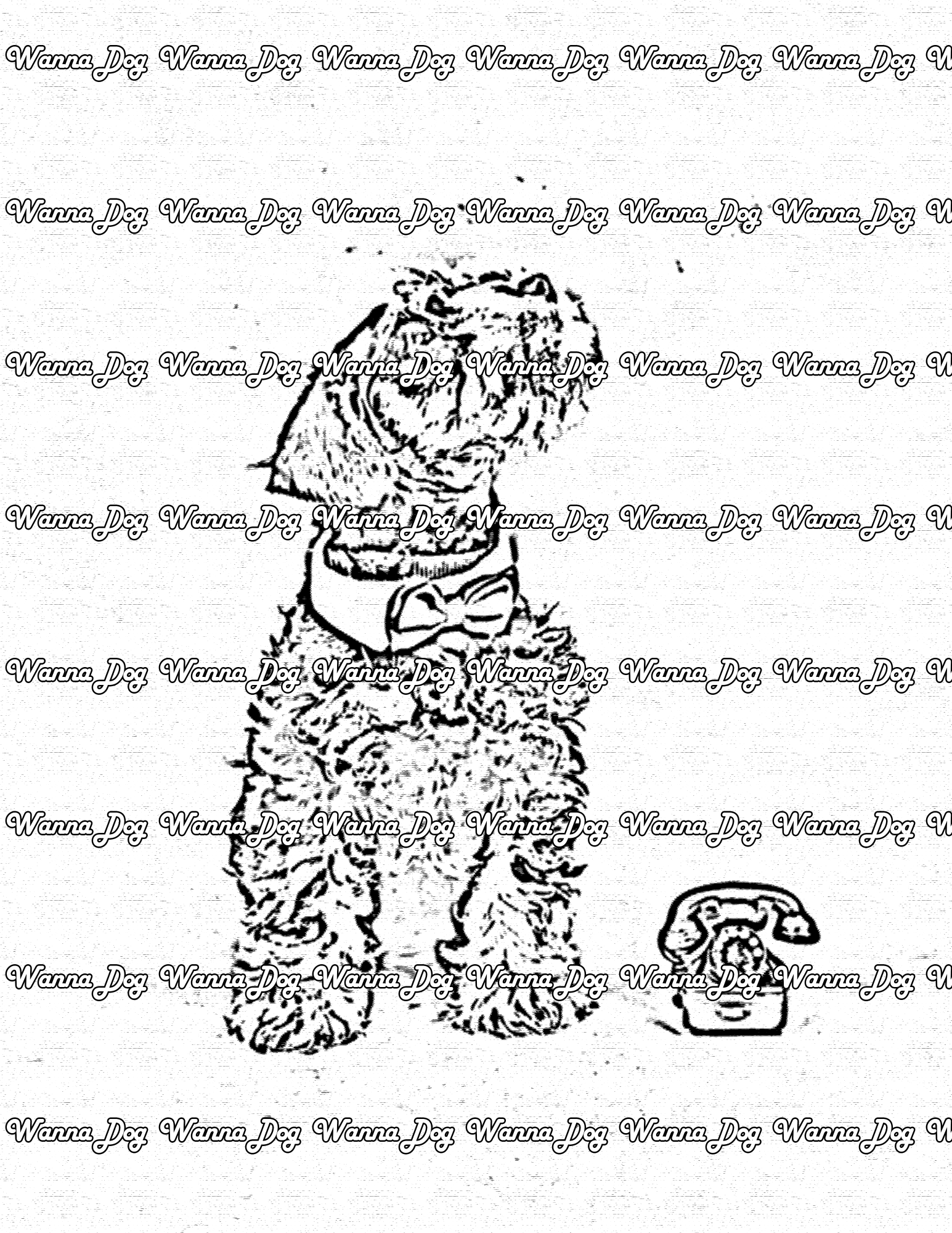 Schnauzer Coloring Page of a Schnauzer wearing a bowtie and ready to answer the phone