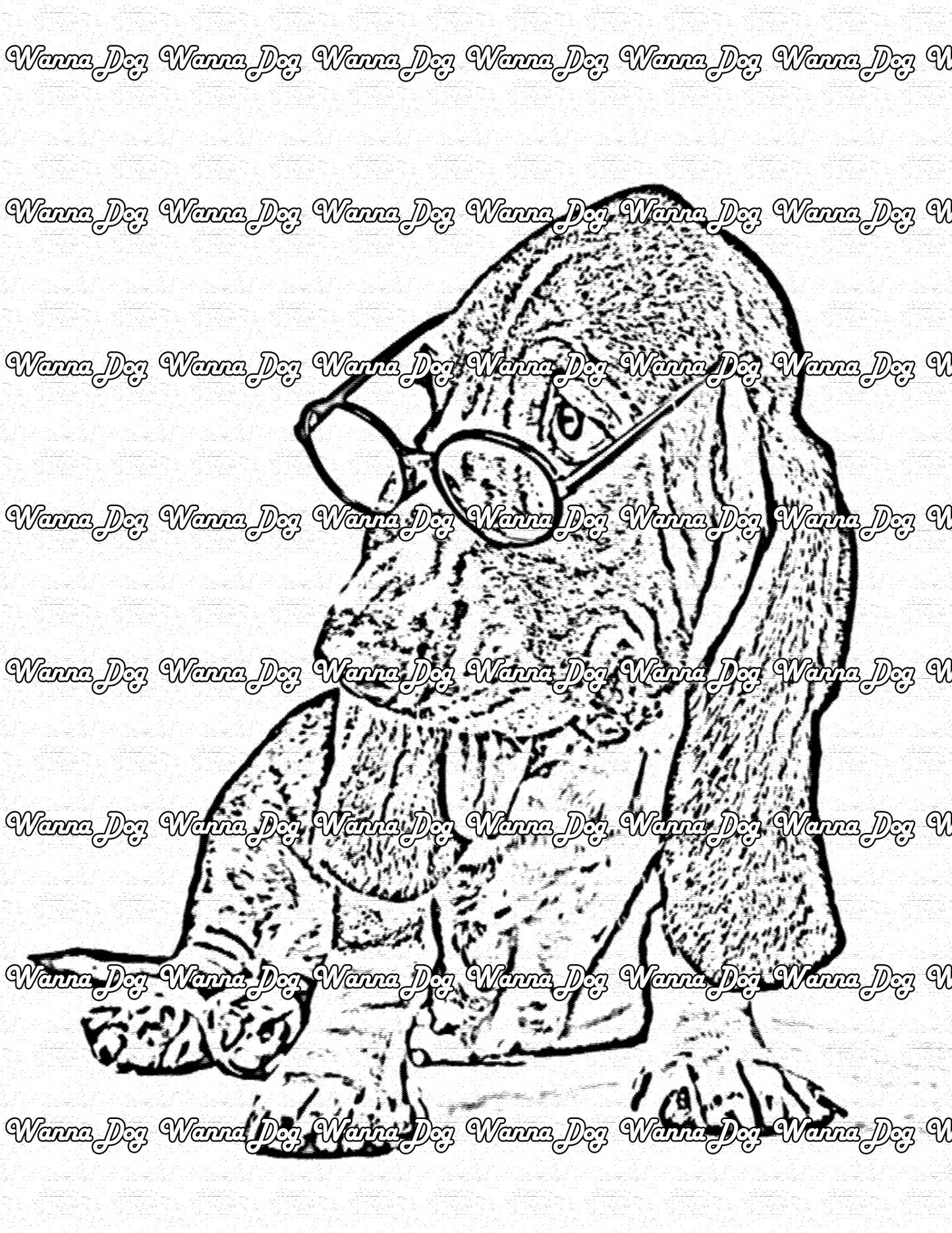 Basset Hound Coloring Page of a Basset Hound wearing glasses
