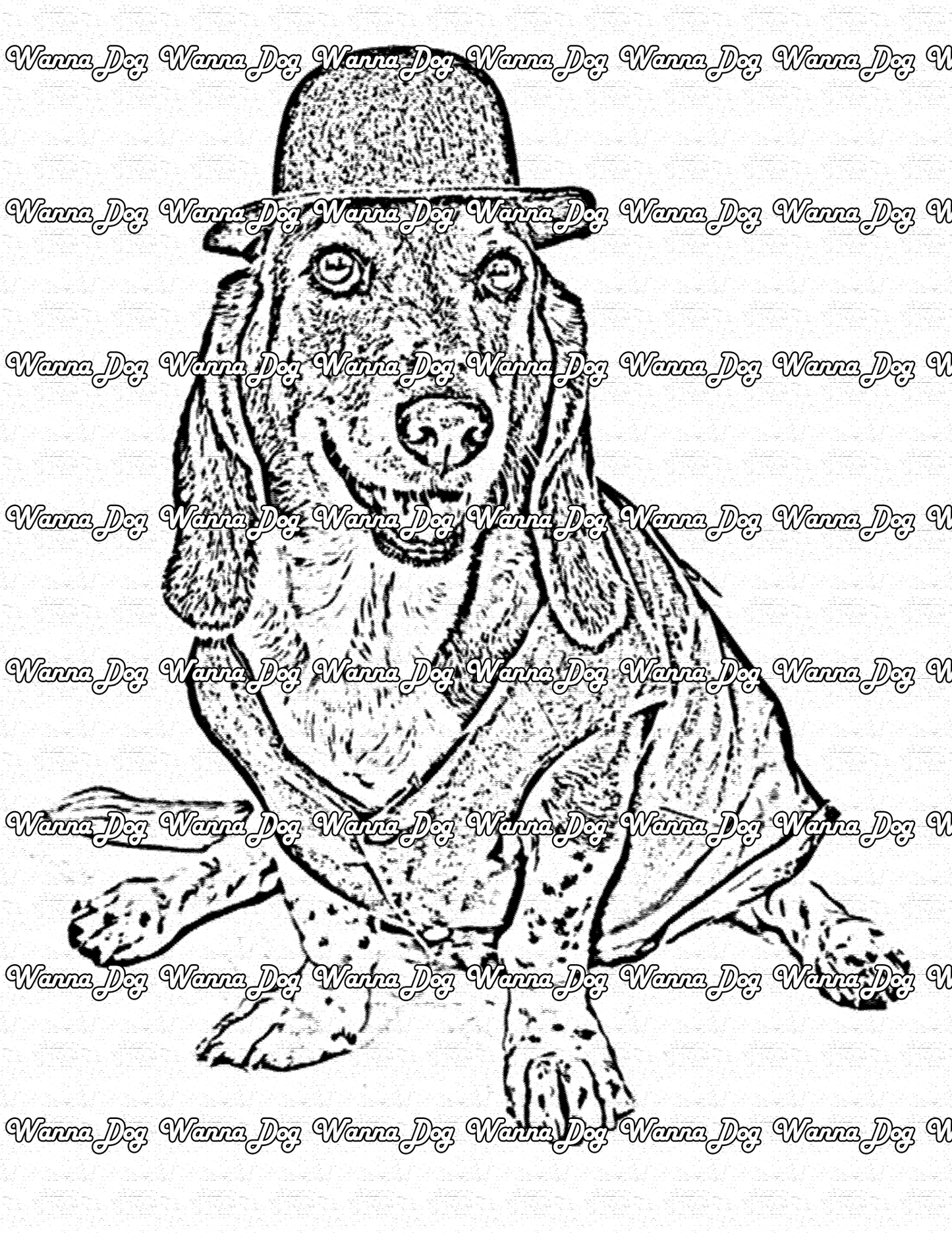 Basset Hound Coloring Page of a Basset Hound in St.Patrick's Day clothes