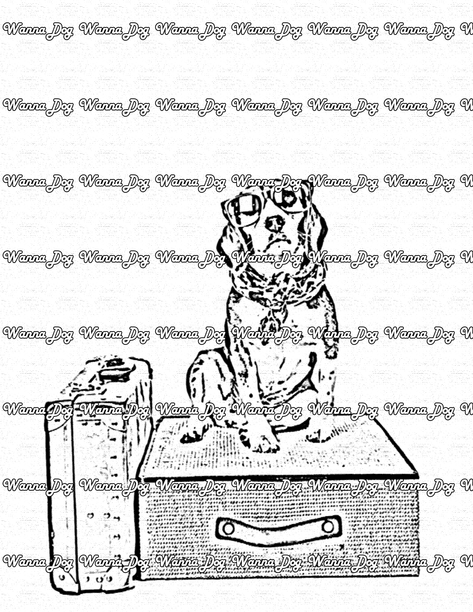 Beagle Coloring Page of a beagle waiting to go on vacation