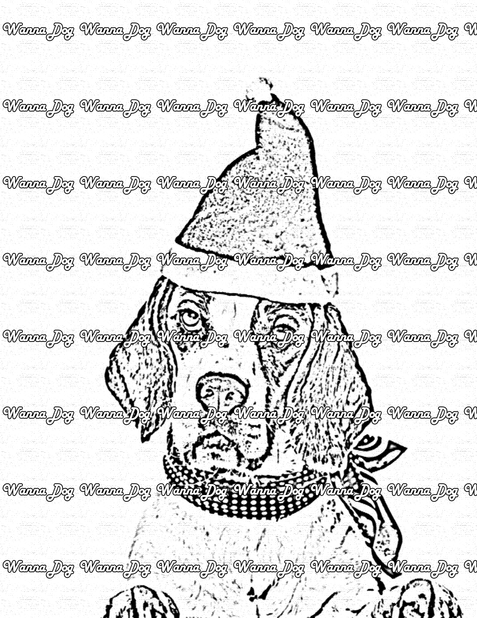 Beagle Coloring Page of a beagle with a Santa hat
