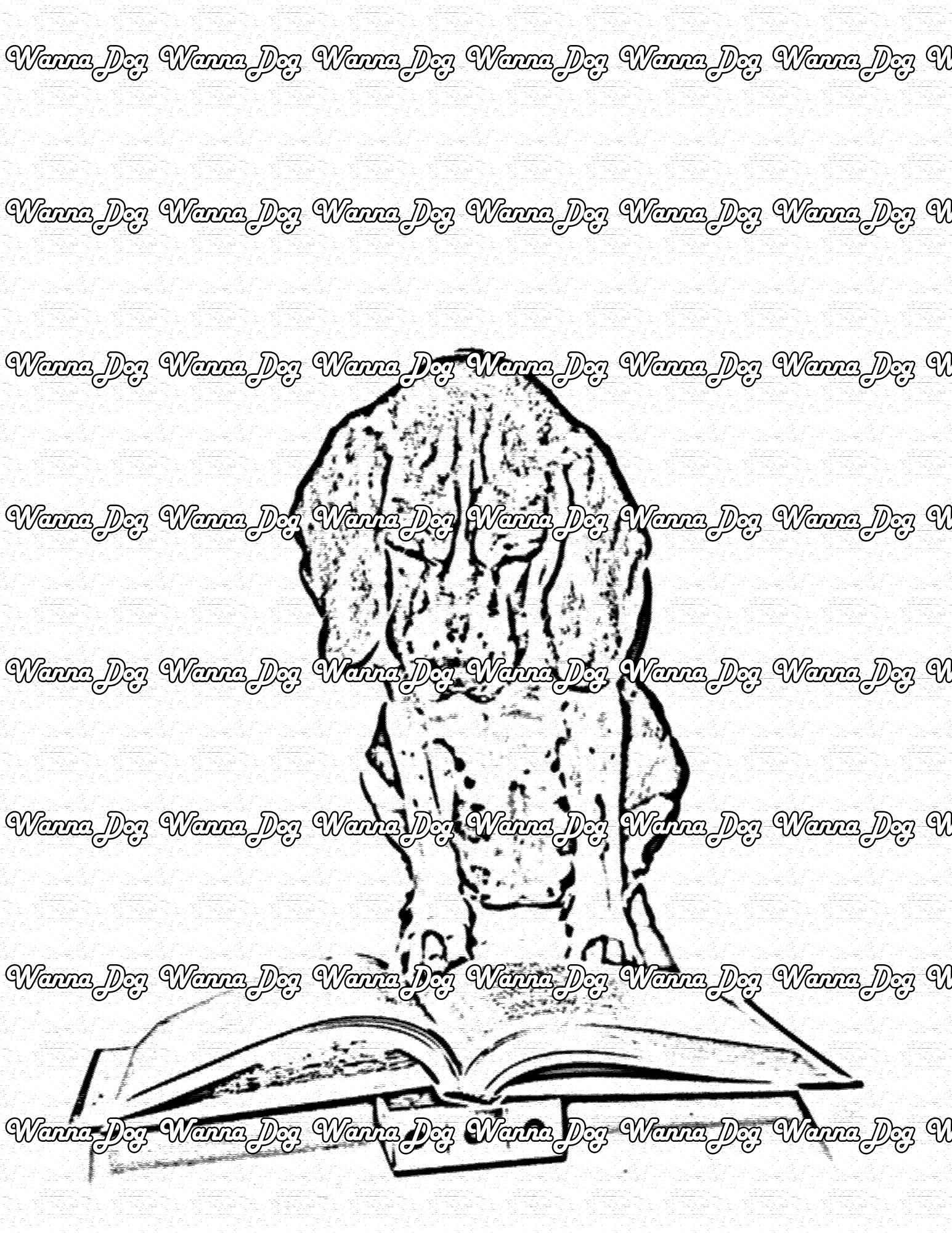 Beagle Coloring Page of a beagle reading a book