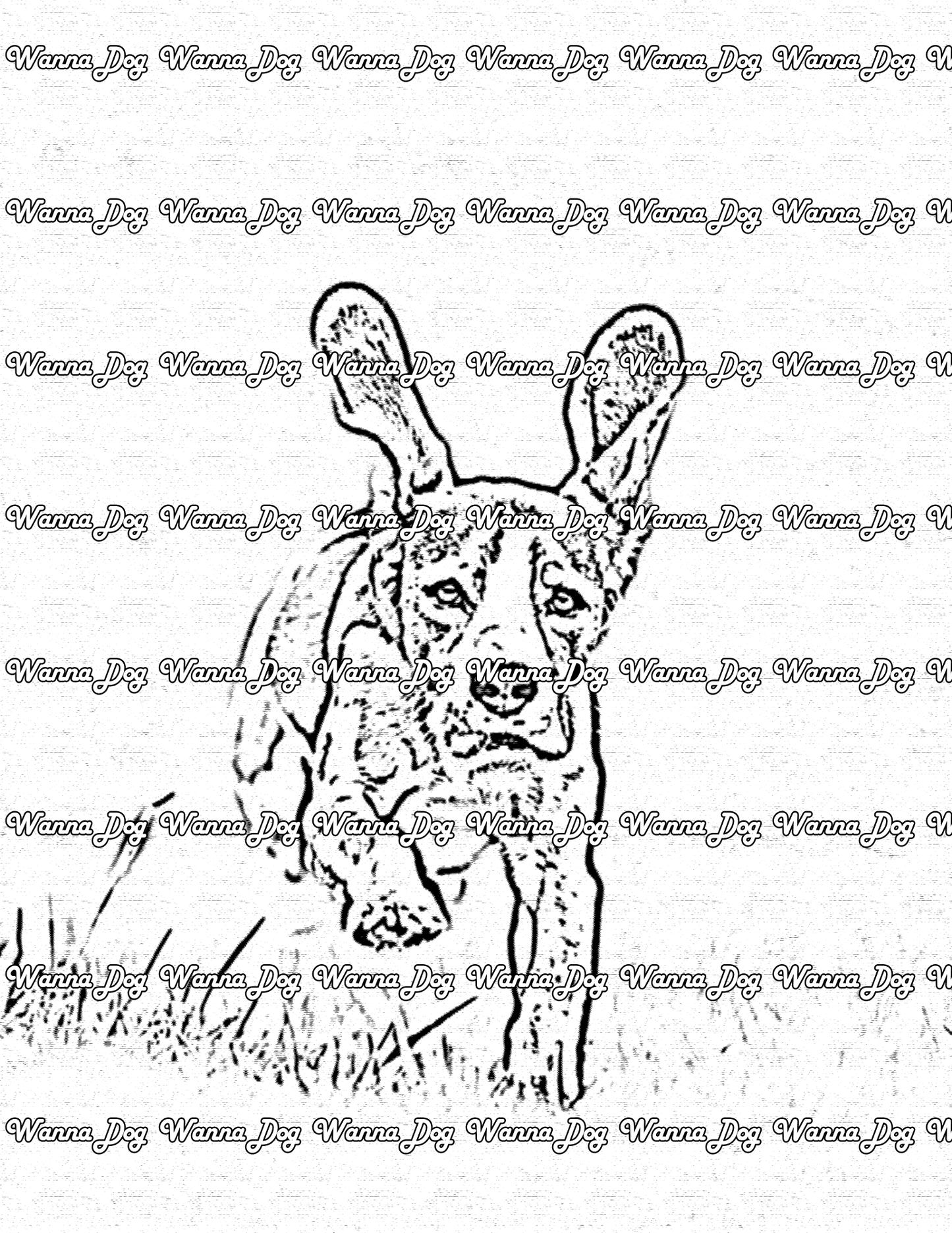 Beagle Coloring Page of a beagle running in grass and the ears out