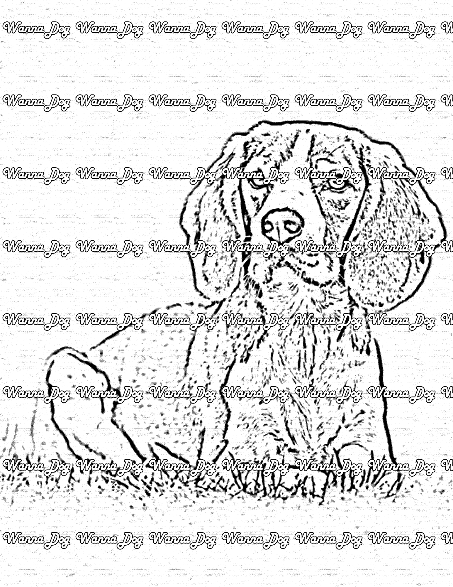 Beagle Coloring Page of a beagle sitting in the grass
