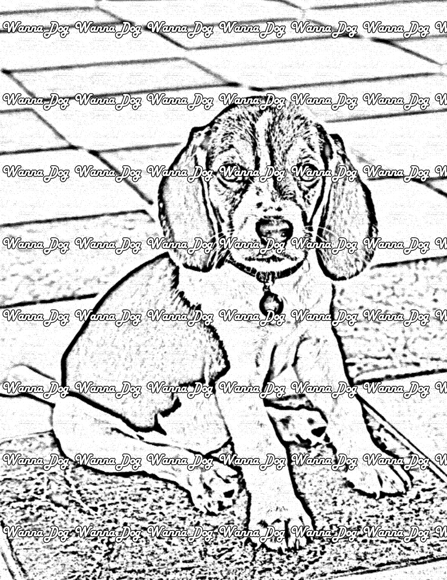 Beagle Puppy Coloring Page of a Beagle Puppy sitting outside