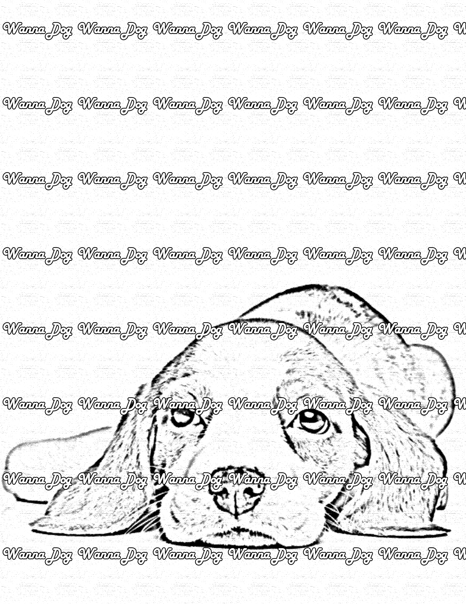 Beagle Puppy Coloring Page of a Beagle Puppy laying down with their ears touching the ground