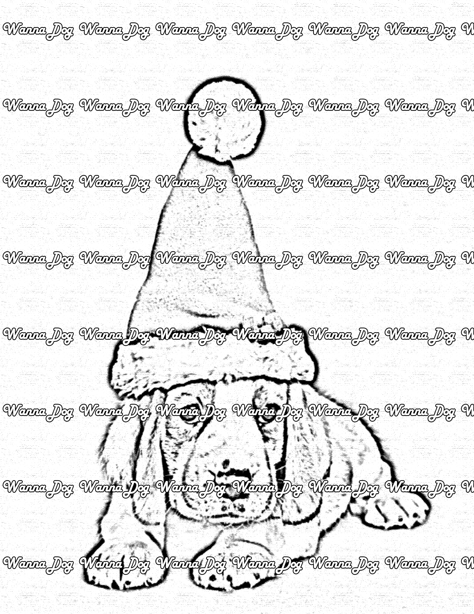 Beagle Puppy Coloring Page of a Beagle Puppy wearing a santa hat
