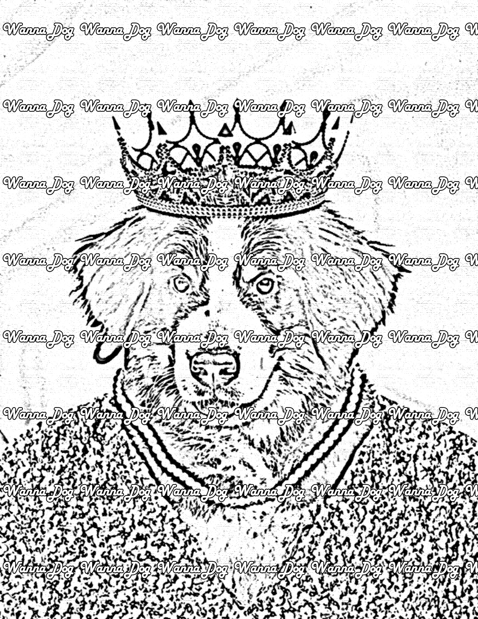 Bernese Mountain Dog Coloring Page of a Bernese Mountain Dog wearing a crown and pearls