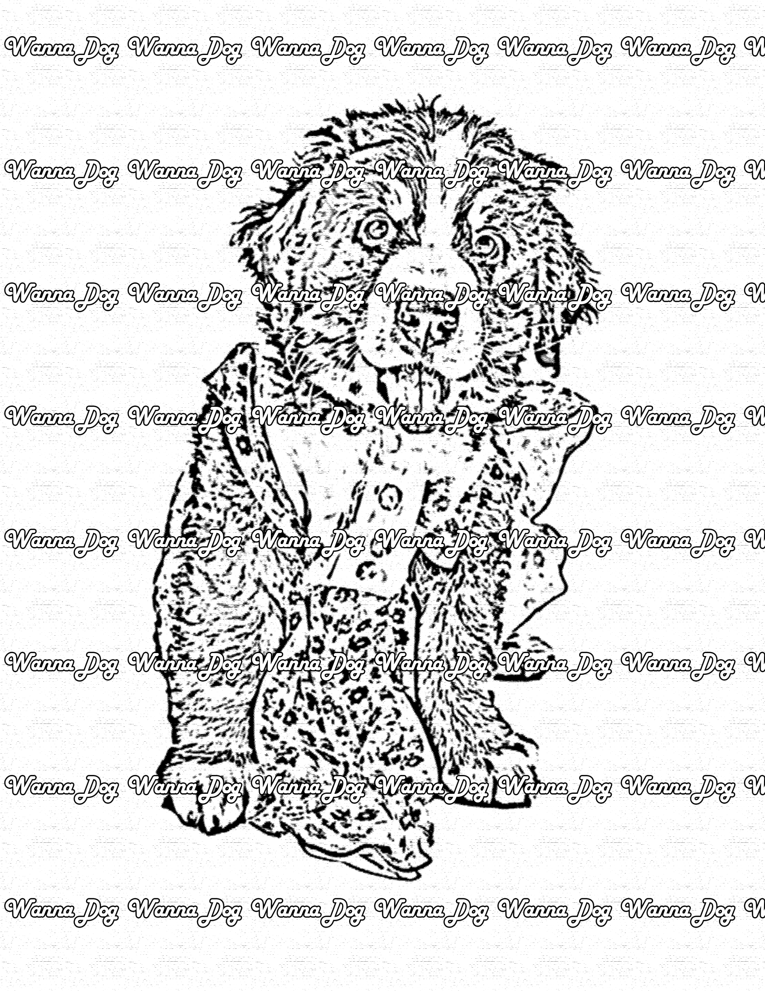 Bernese Mountain Dog Coloring Page of a Bernese Mountain Dog wearing a dress