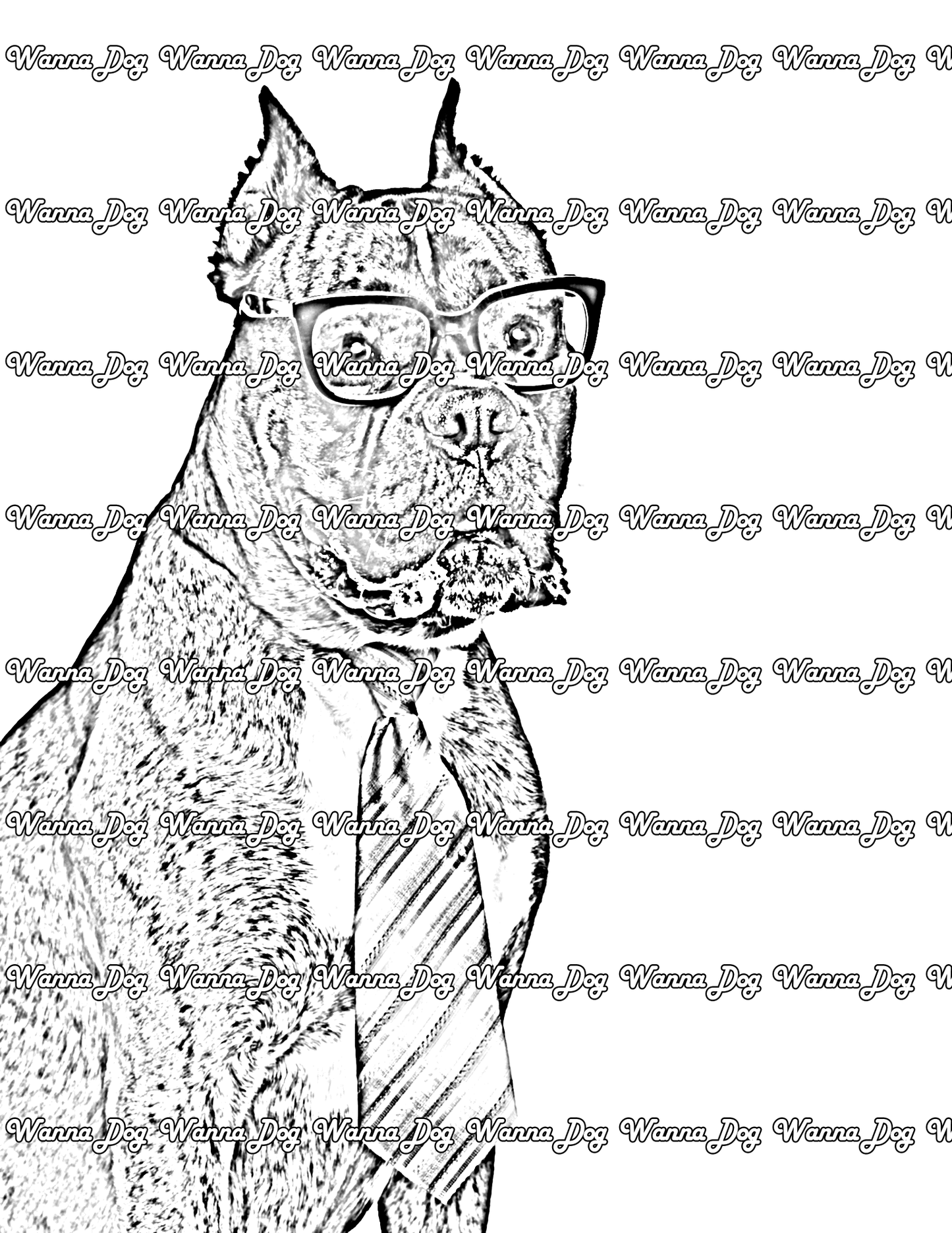 Boxer Coloring Pages of a Boxer wearing glasses and a tie