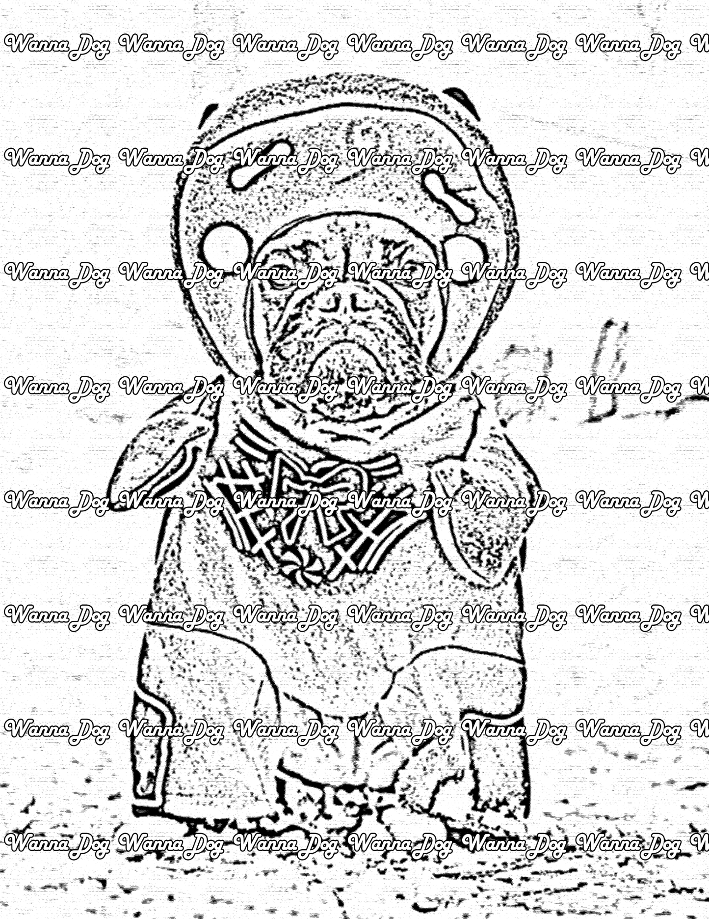 Bulldog Coloring Pages of a bulldog dressed as a gingerbread person