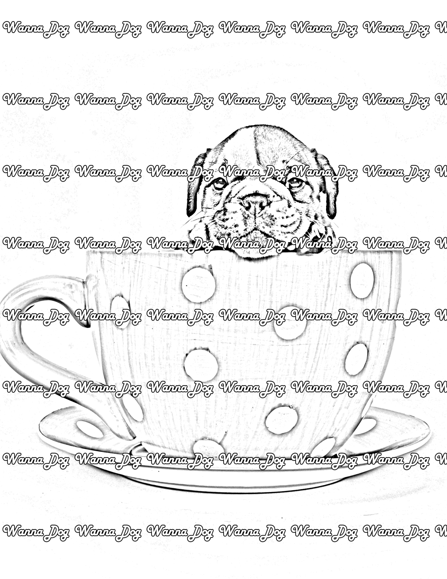 Bulldog Puppy Coloring Page of a Bulldog Puppy in a tea cup