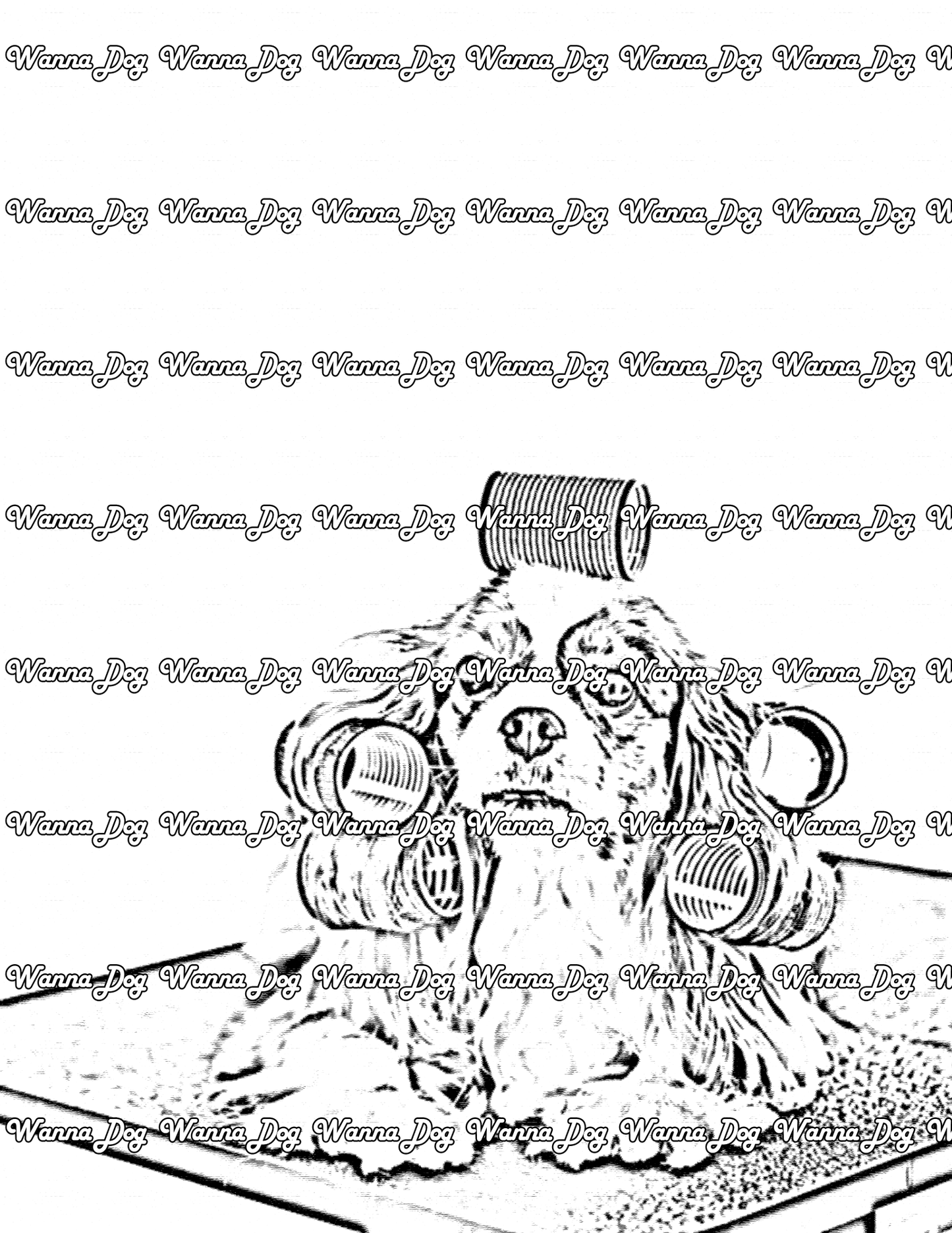 Cavalier King Charles Spaniel Coloring Page of a Cavalier King Charles Spaniel on a spa day