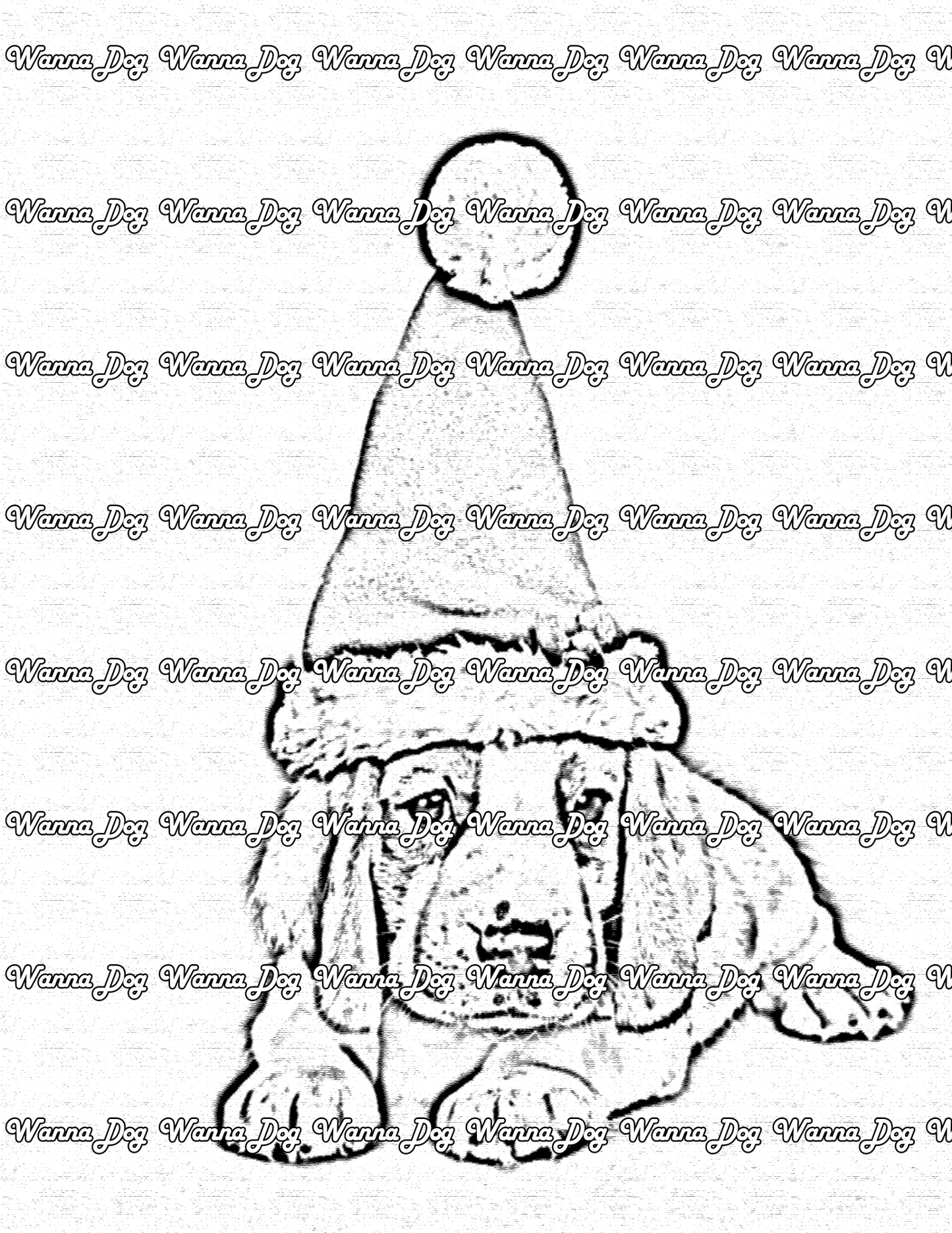 Christmas Puppy Coloring Page of a Christmas beagle Puppy in a santa hat