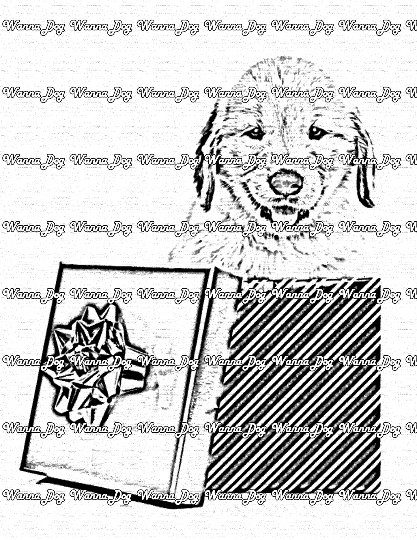 Christmas Puppy Coloring Page of a Christmas Puppy in a box