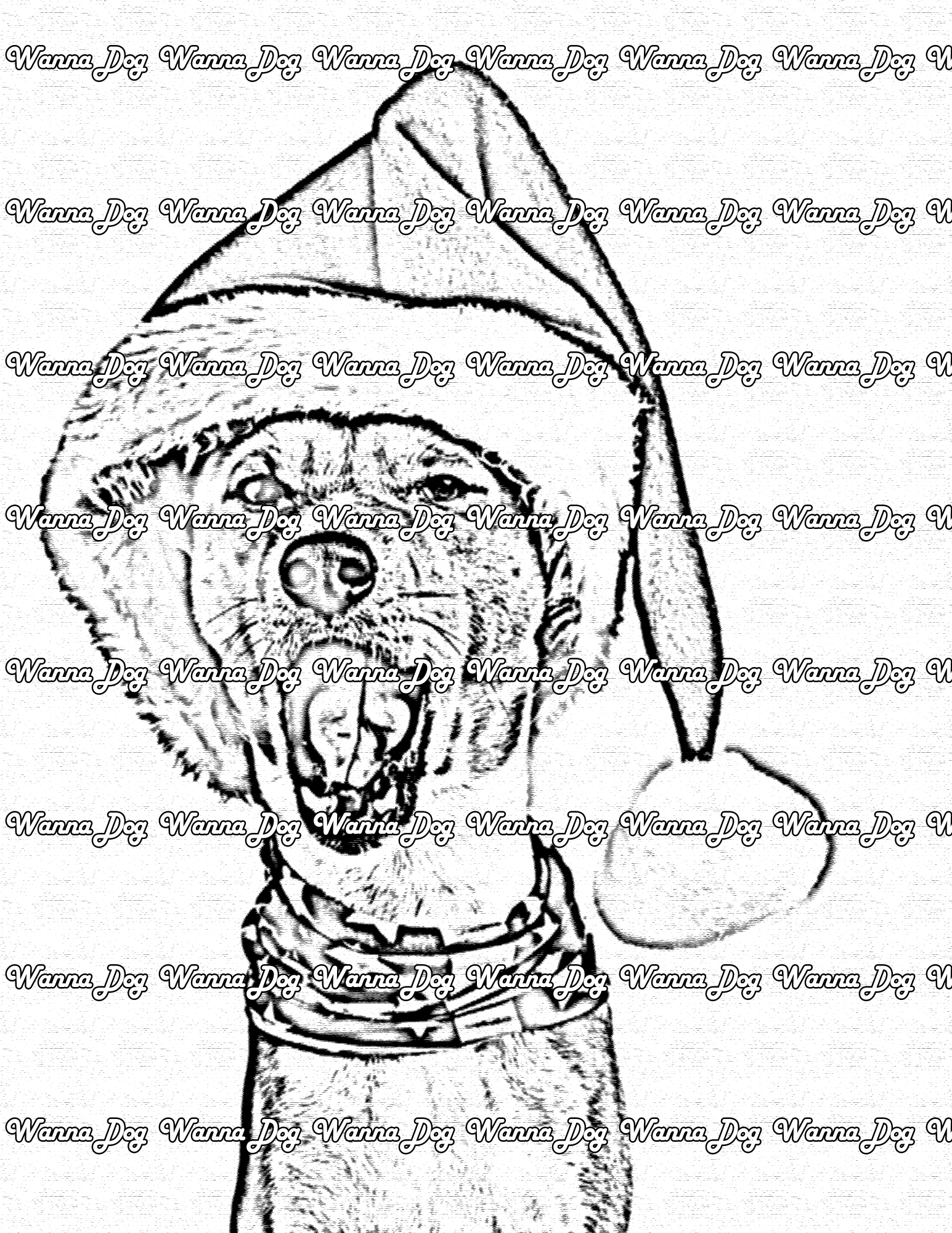Christmas Puppy Coloring Page of a Christmas Puppy in a santa hat