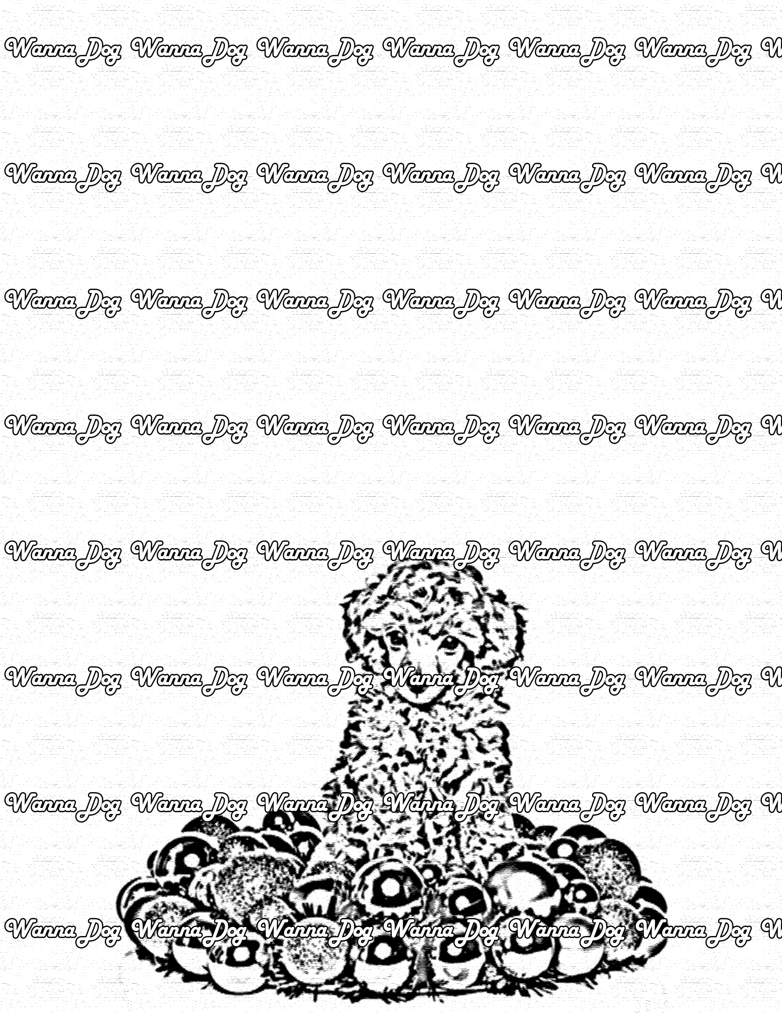Christmas Puppy Coloring Page of a Christmas Goldendoodle Puppy with decorations
