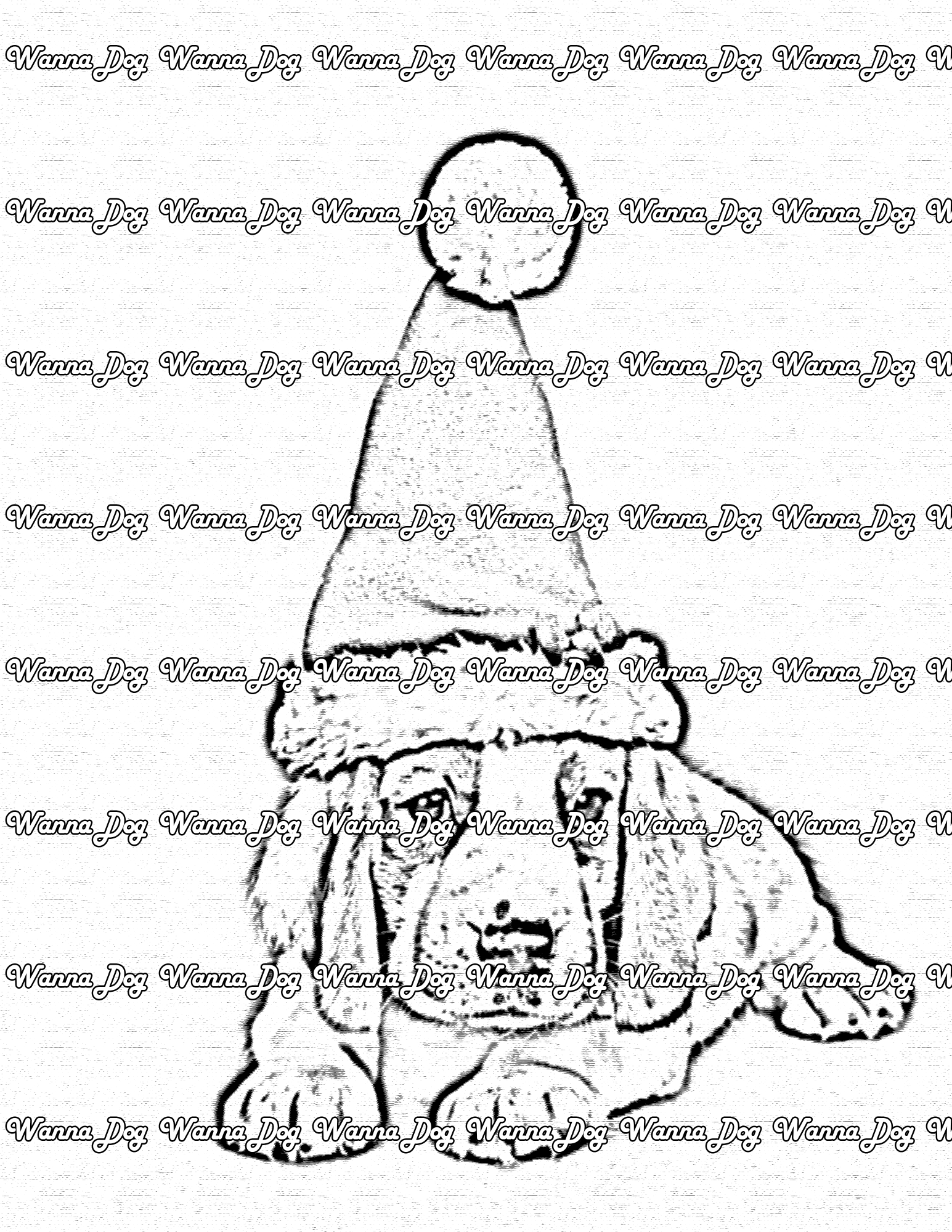 Christmas Puppy Coloring Page of a Christmas beagle Puppy in a santa hat