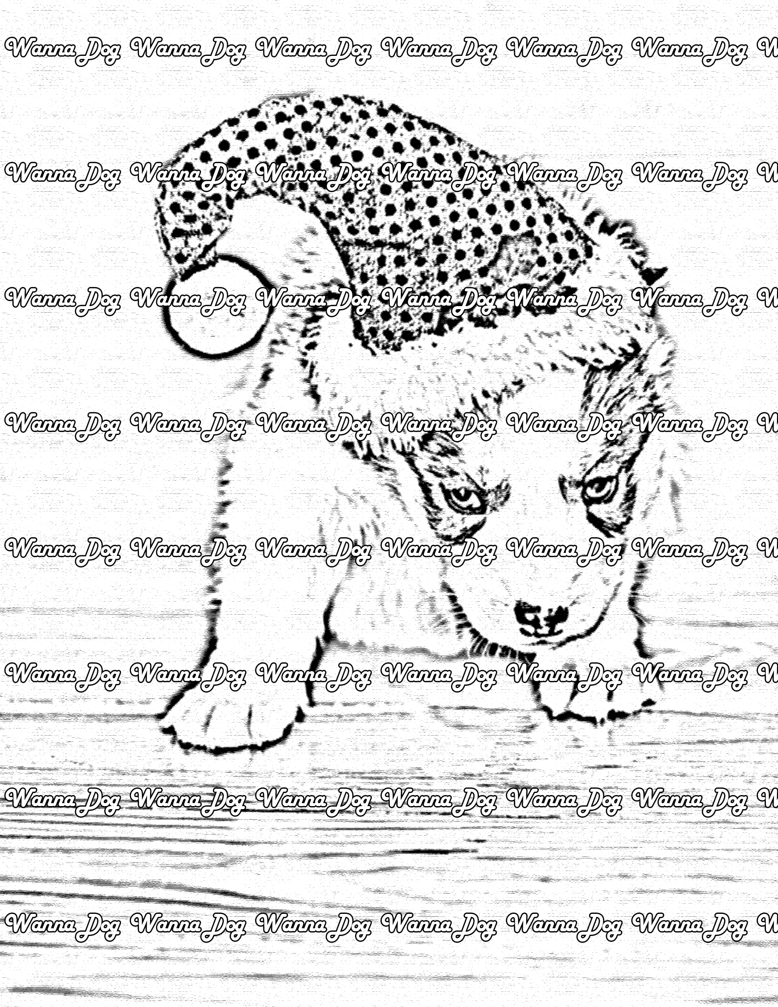 Christmas Puppy Coloring Page of a Christmas Puppy in a santa hat
