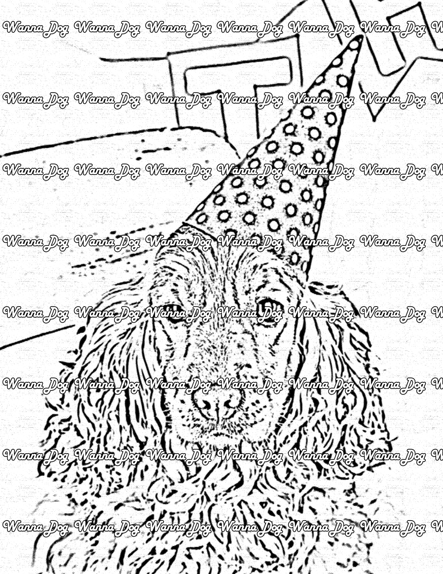 Cocker Spaniel Coloring Pages of a Cocker Spaniel with a birthday hat