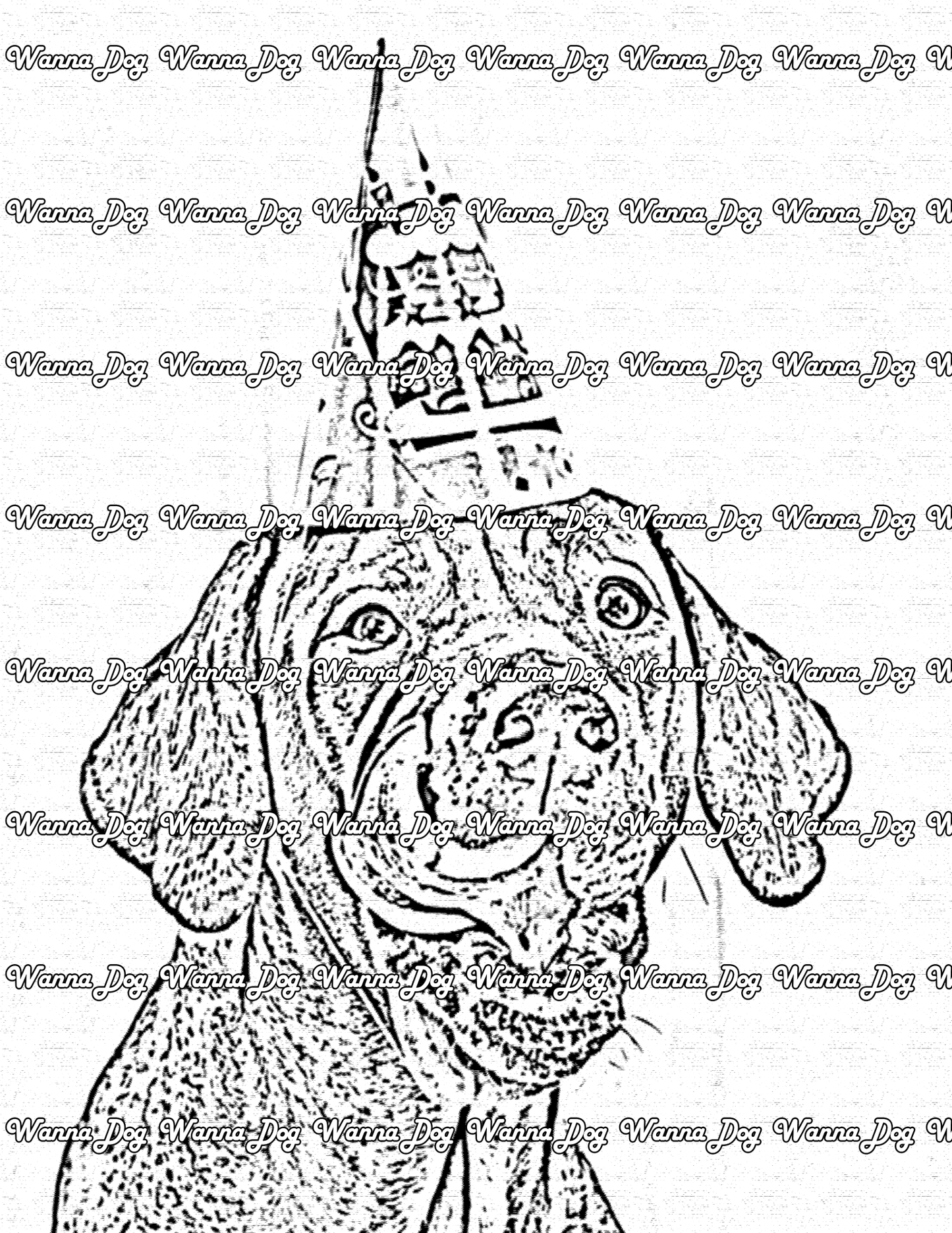 Dachshund Coloring Page of a Dachshund with a birthday hat