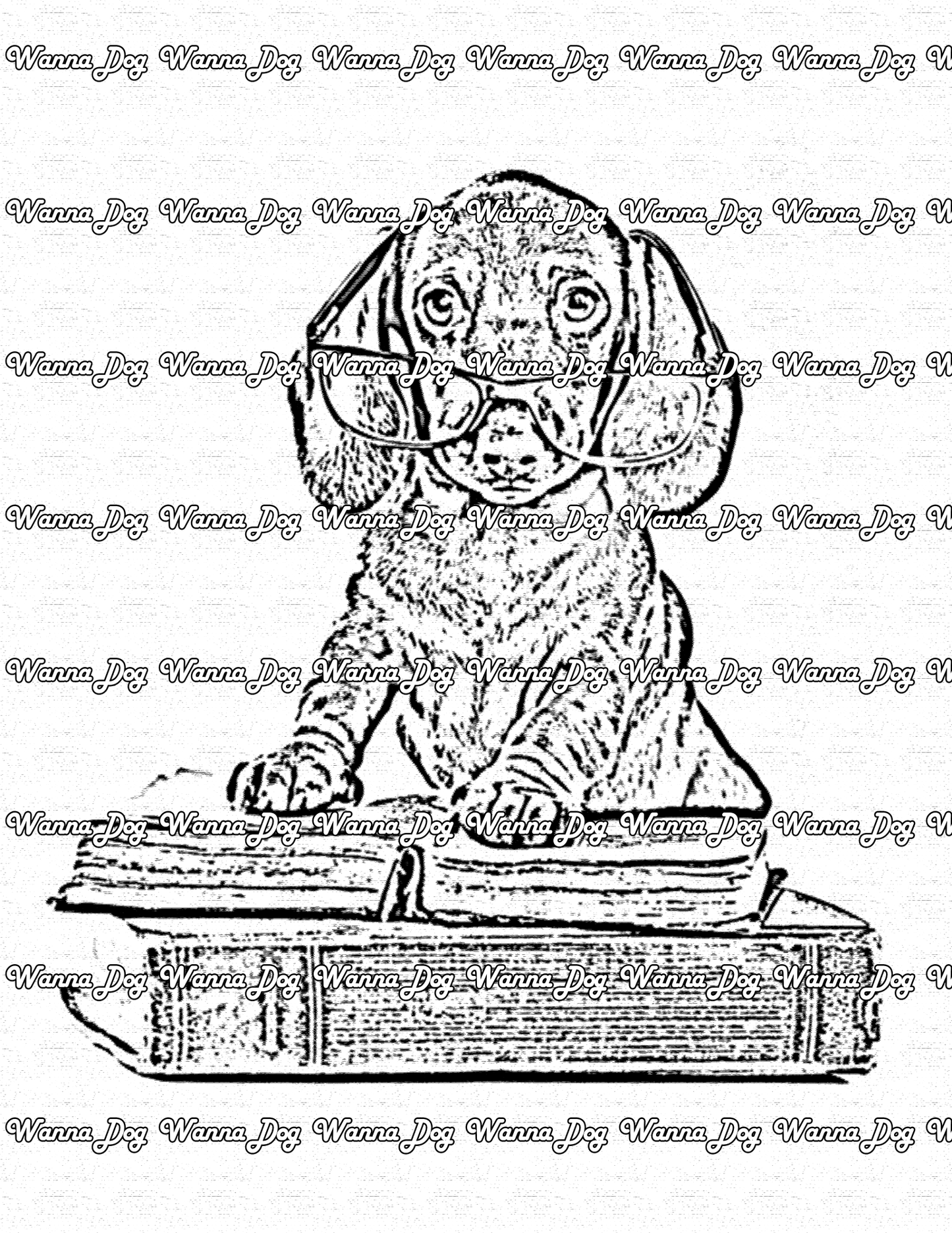 Dachshund Coloring Page of a Dachshund reading with glasses