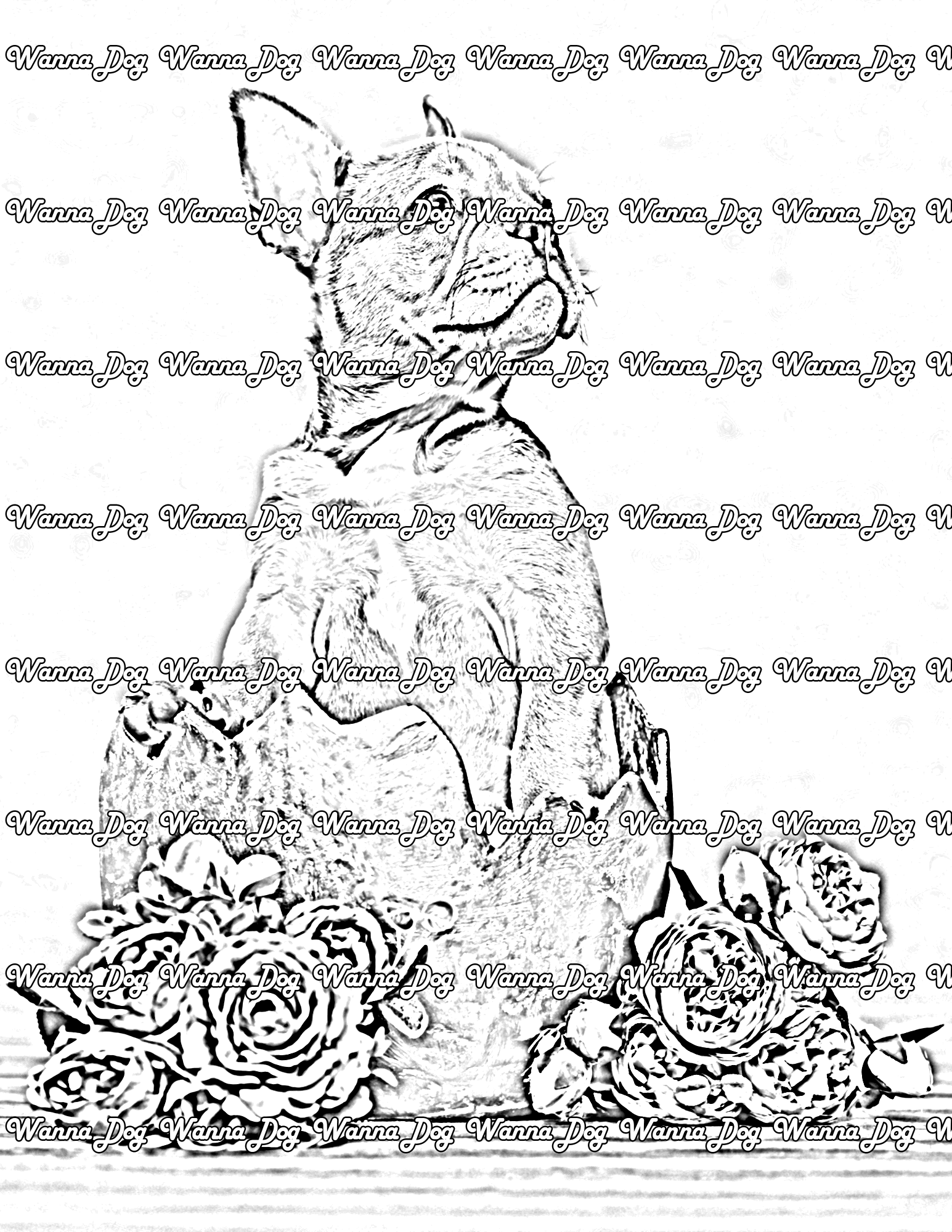 French Bulldog Puppy Coloring Page of a French Bulldog Puppy sitting with flowers