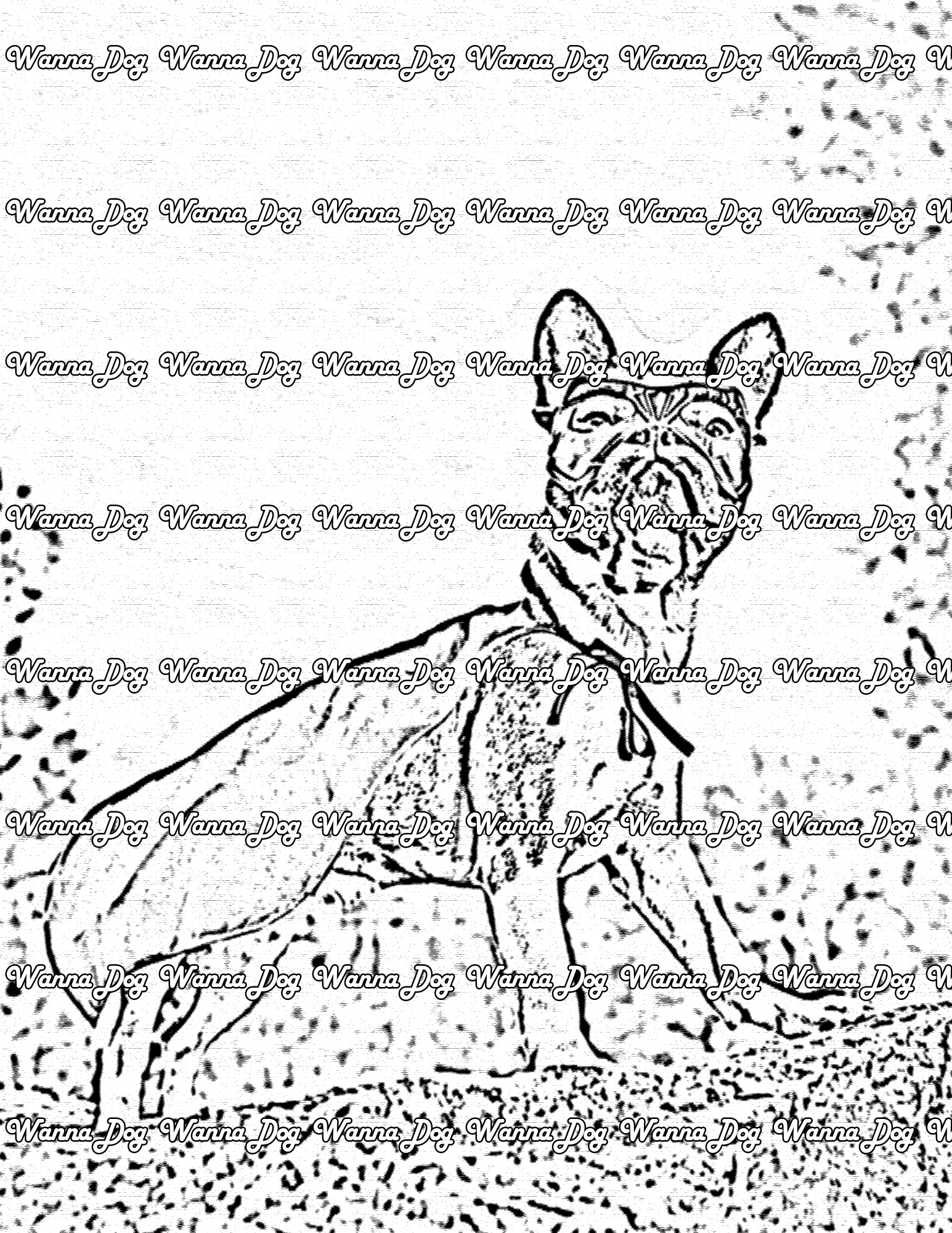 French Bulldog Coloring Page of a French Bulldog in a superhero costume in nature
