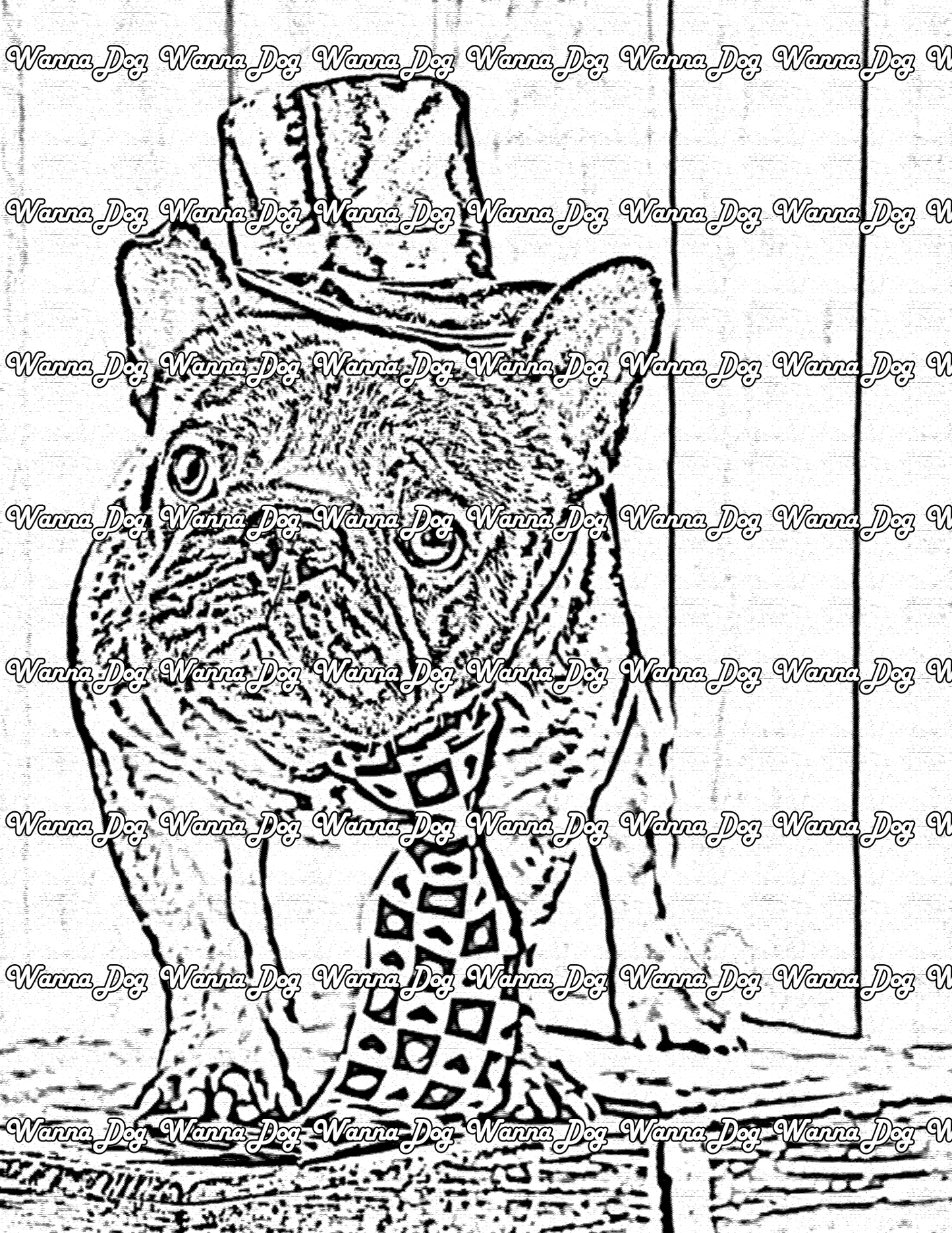 French Bulldog Coloring Page of a French Bulldog in a top hat and tie